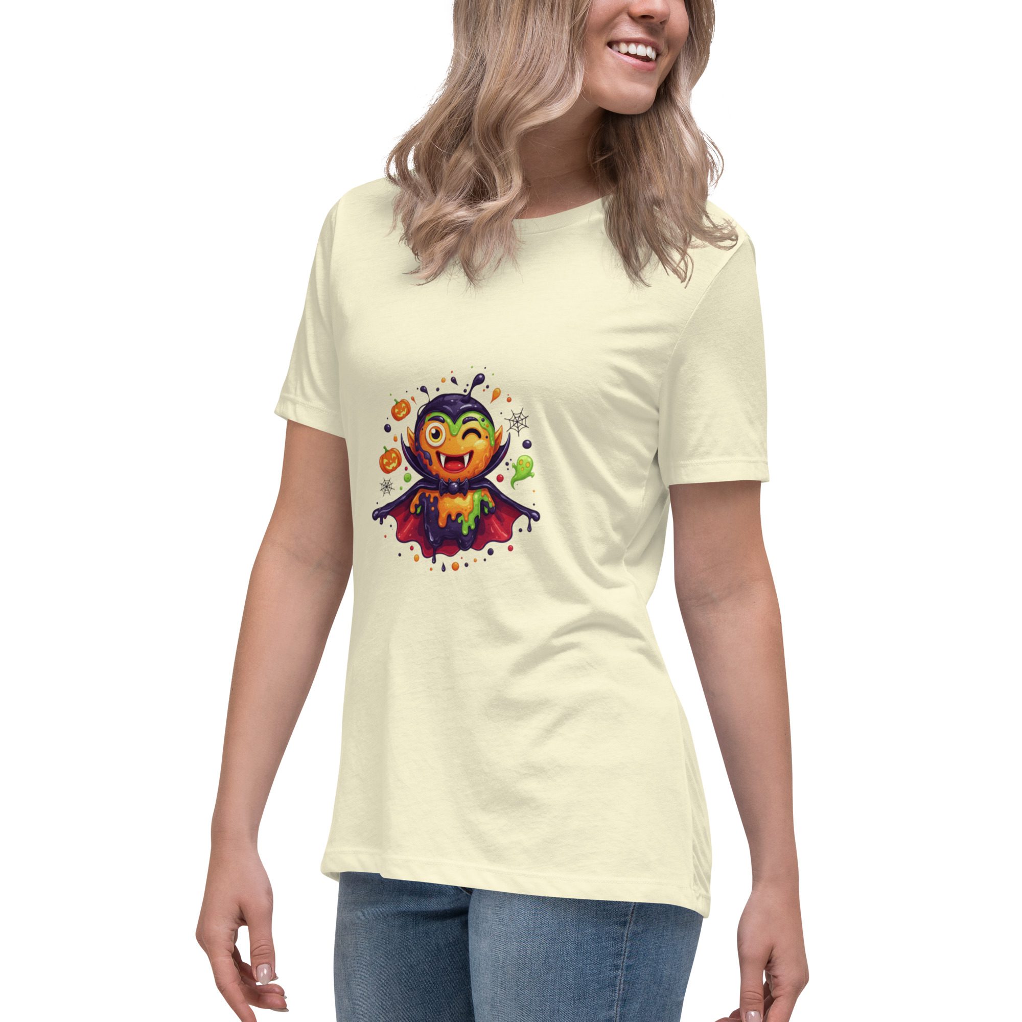 Color Splash Vampire Women’s Relaxed T-Shirt | Fun Halloween Cartoon Tee - Image 23