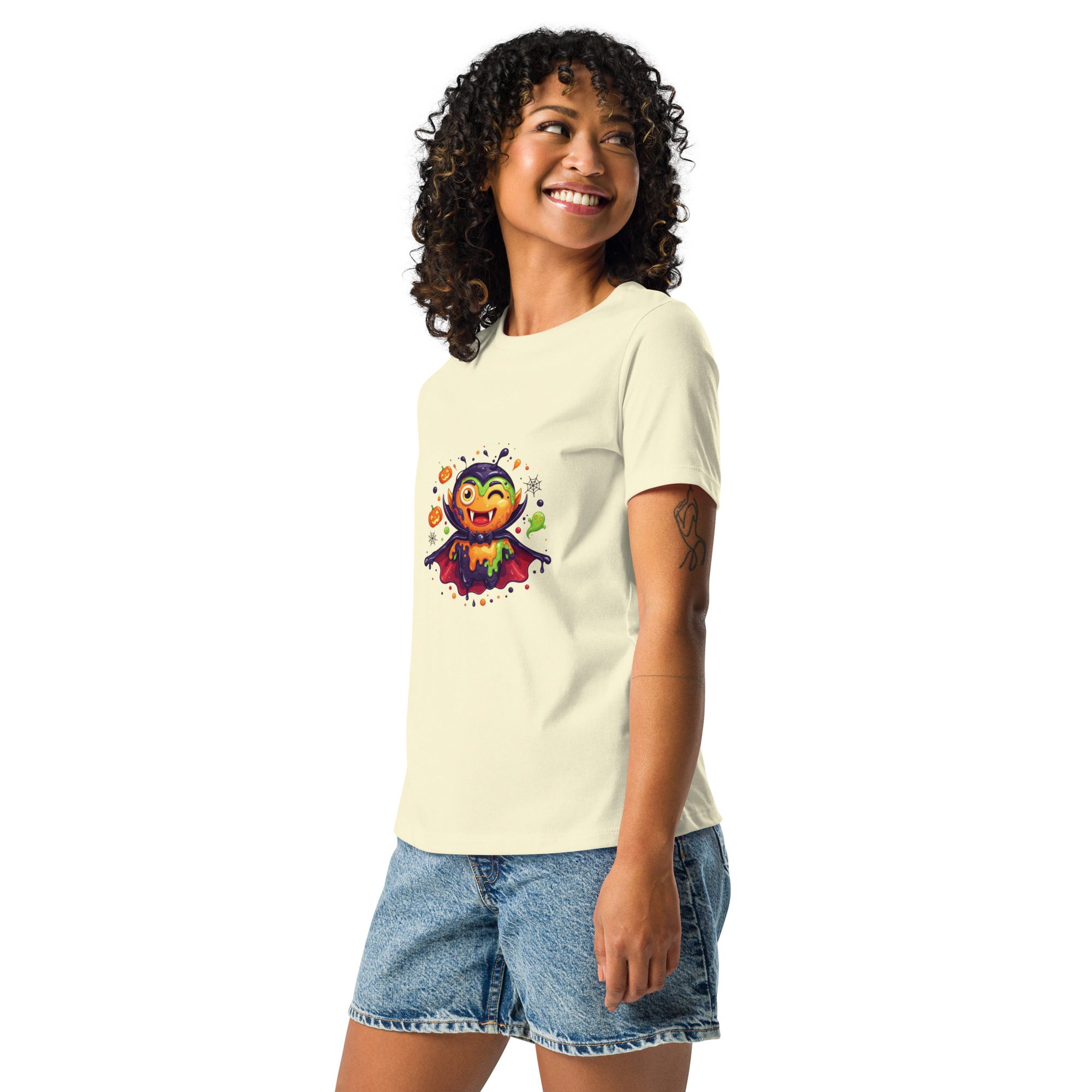 Color Splash Vampire Women’s Relaxed T-Shirt | Fun Halloween Cartoon Tee - Image 24