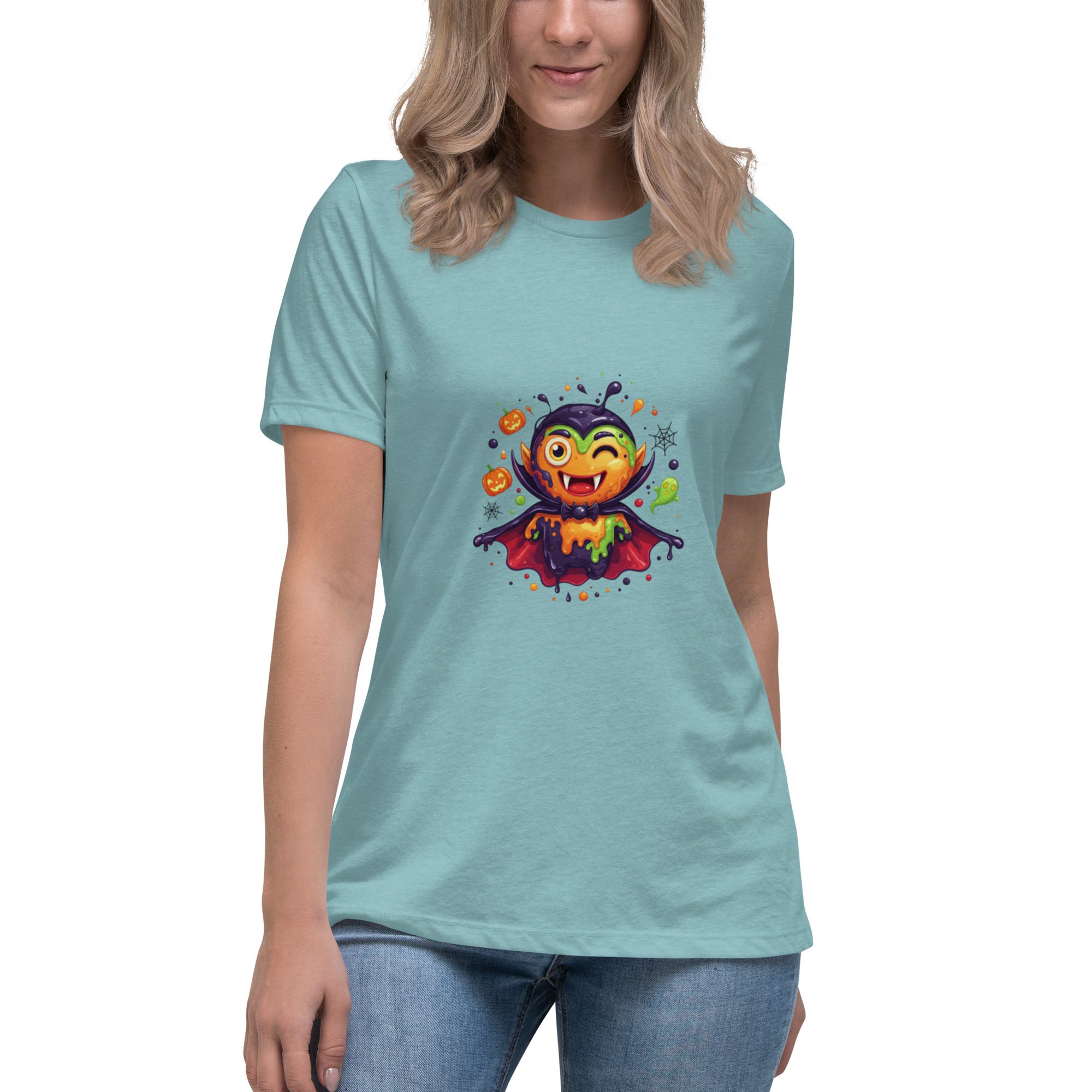Color Splash Vampire Women’s Relaxed T-Shirt | Fun Halloween Cartoon Tee - Image 16