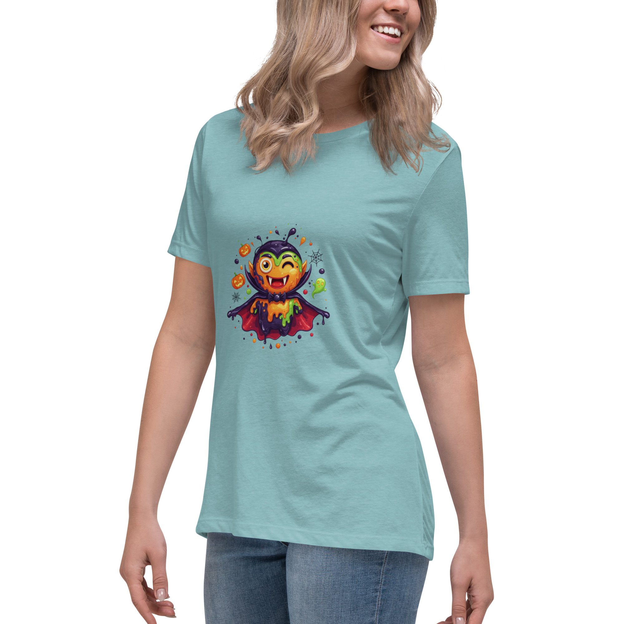 Color Splash Vampire Women’s Relaxed T-Shirt | Fun Halloween Cartoon Tee - Image 15