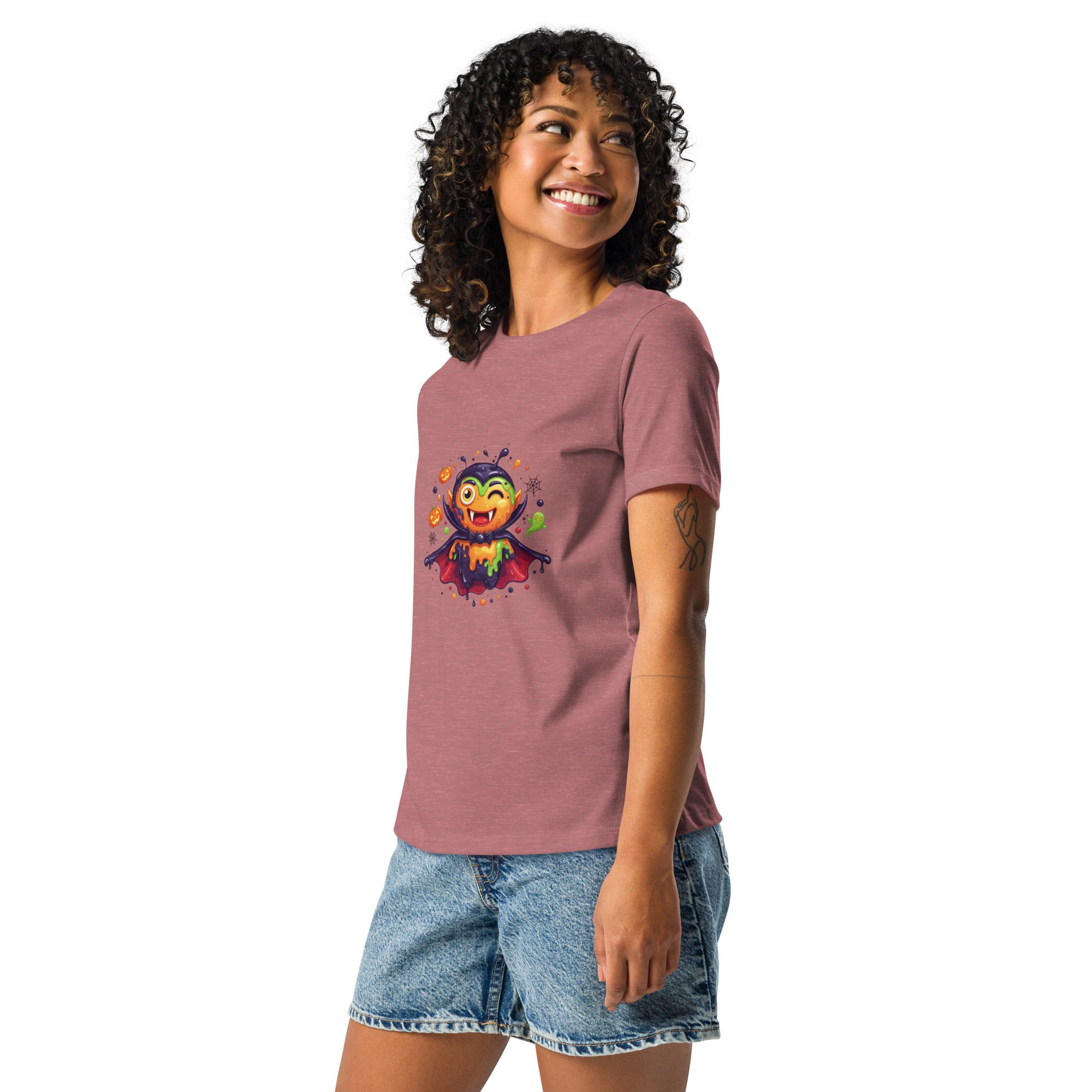 Color Splash Vampire Women’s Relaxed T-Shirt | Fun Halloween Cartoon Tee - Image 11