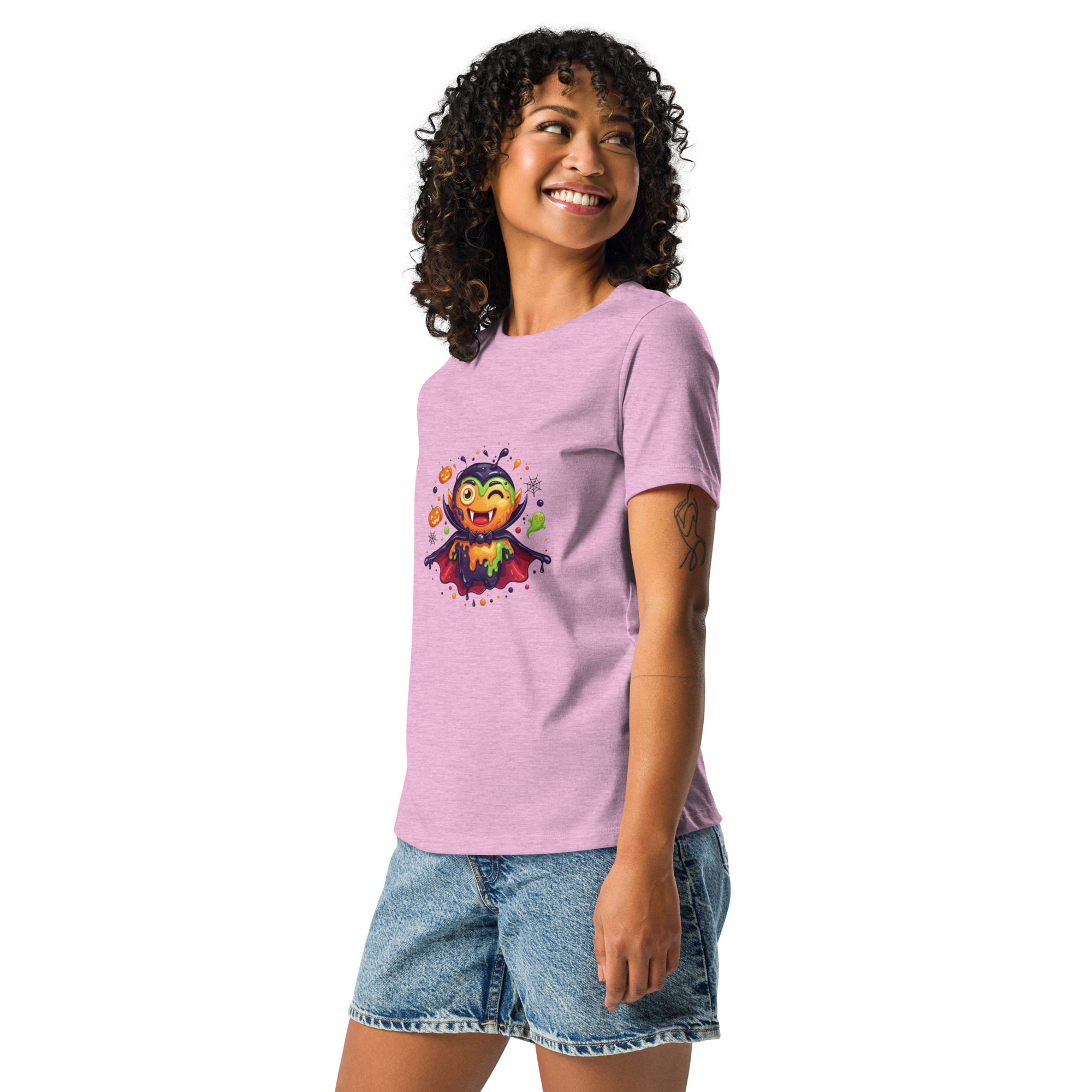 Color Splash Vampire Women’s Relaxed T-Shirt | Fun Halloween Cartoon Tee - Image 20