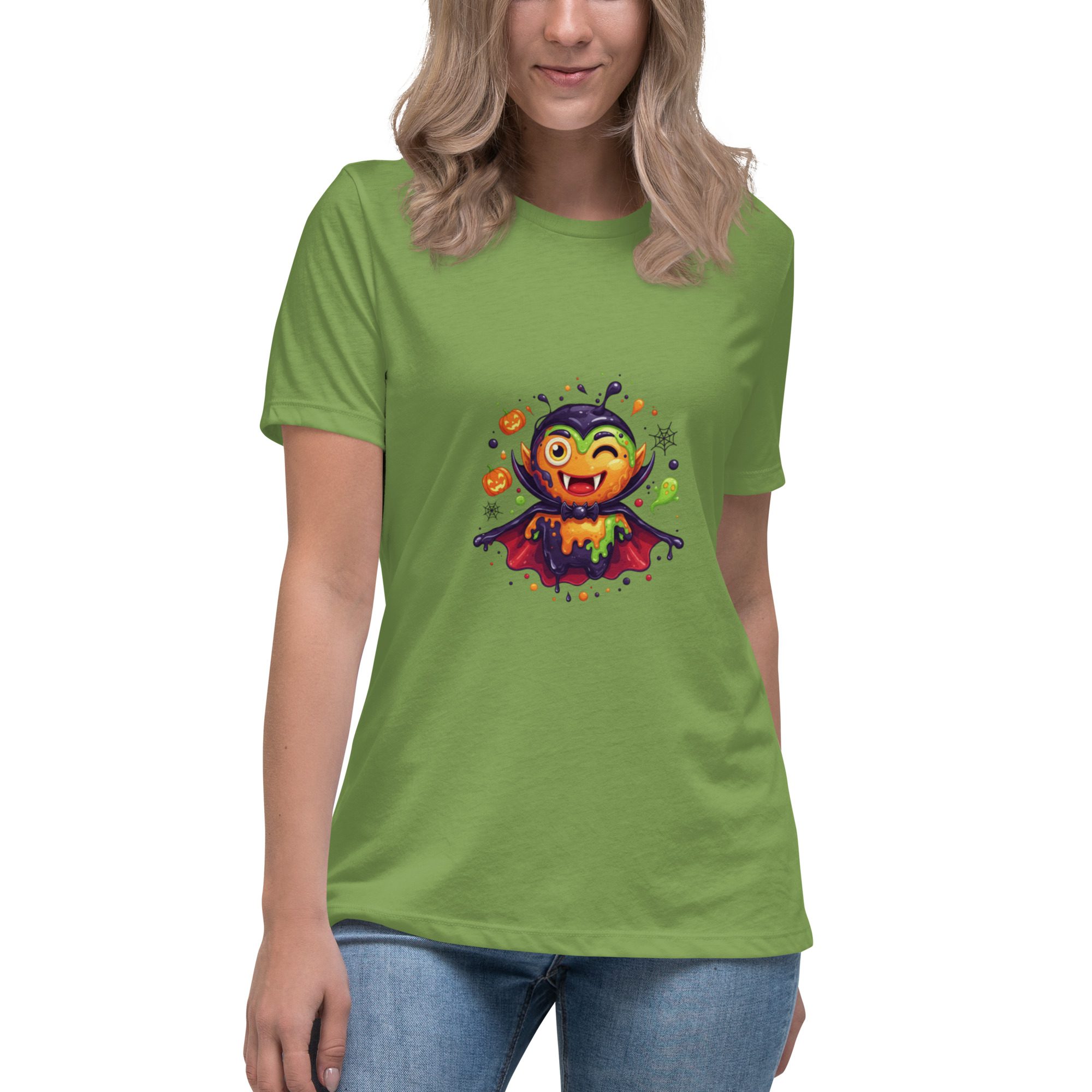 Color Splash Vampire Women’s Relaxed T-Shirt | Fun Halloween Cartoon Tee - Image 13