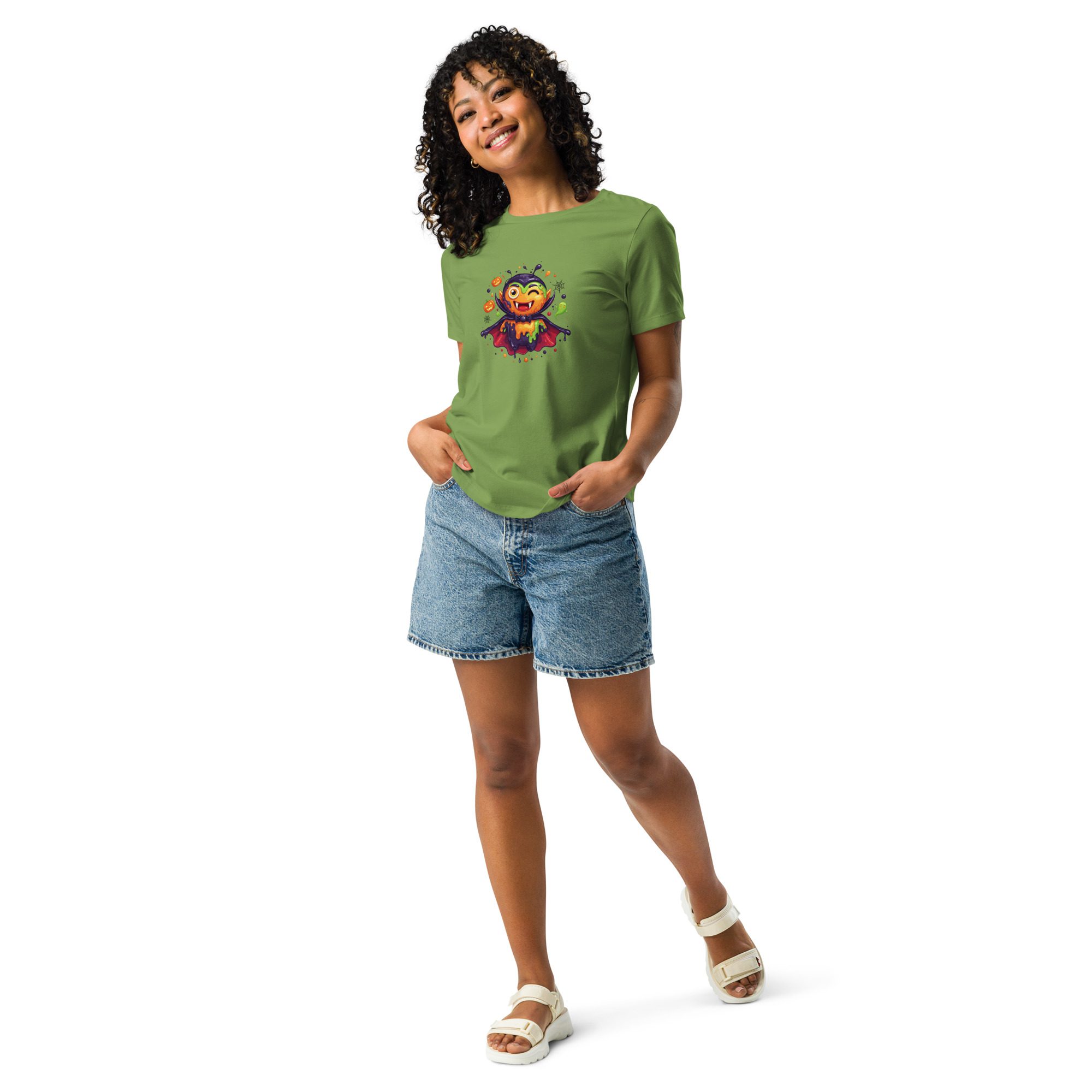 Color Splash Vampire Women’s Relaxed T-Shirt | Fun Halloween Cartoon Tee - Image 14