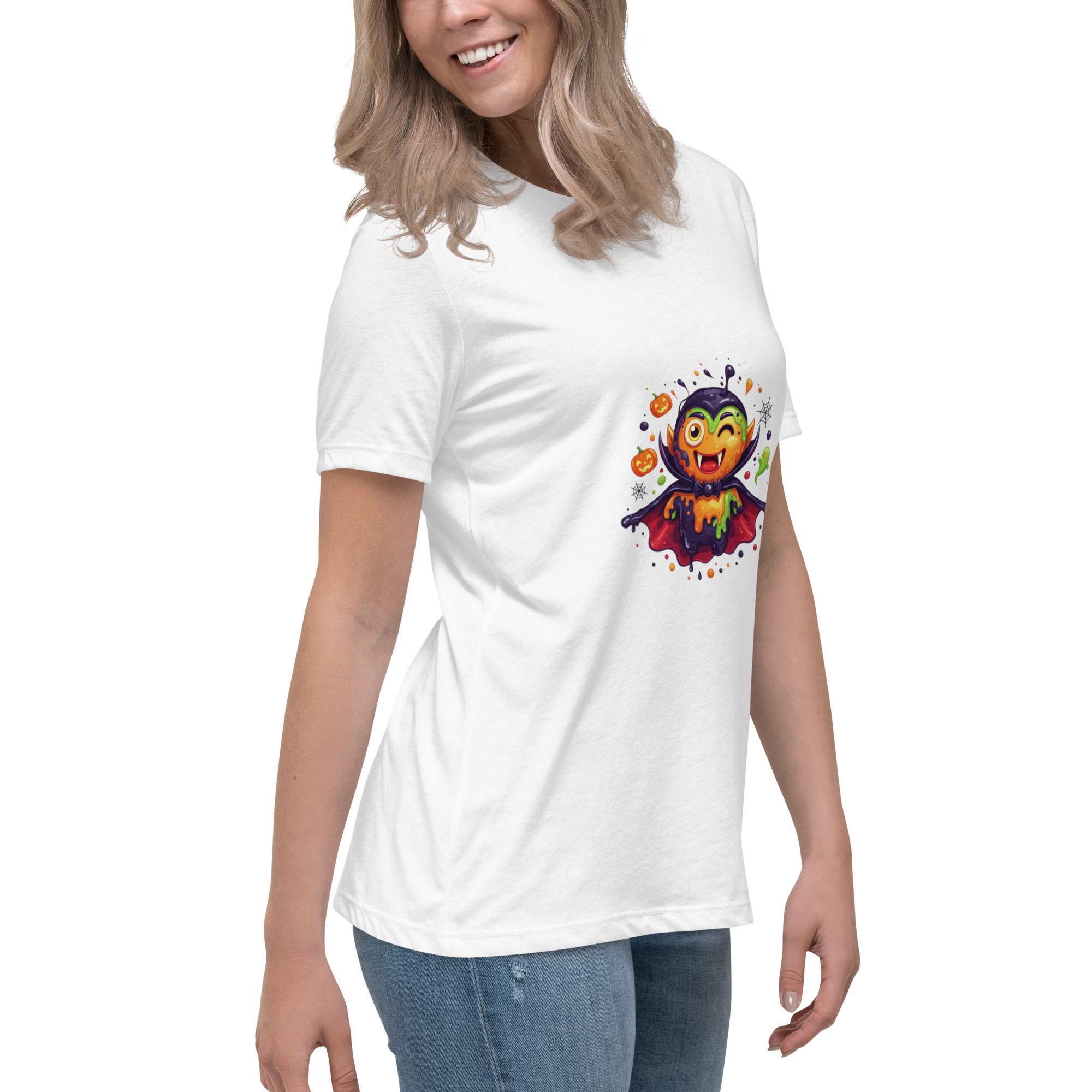 Color Splash Vampire Women’s Relaxed T-Shirt | Fun Halloween Cartoon Tee - Image 3