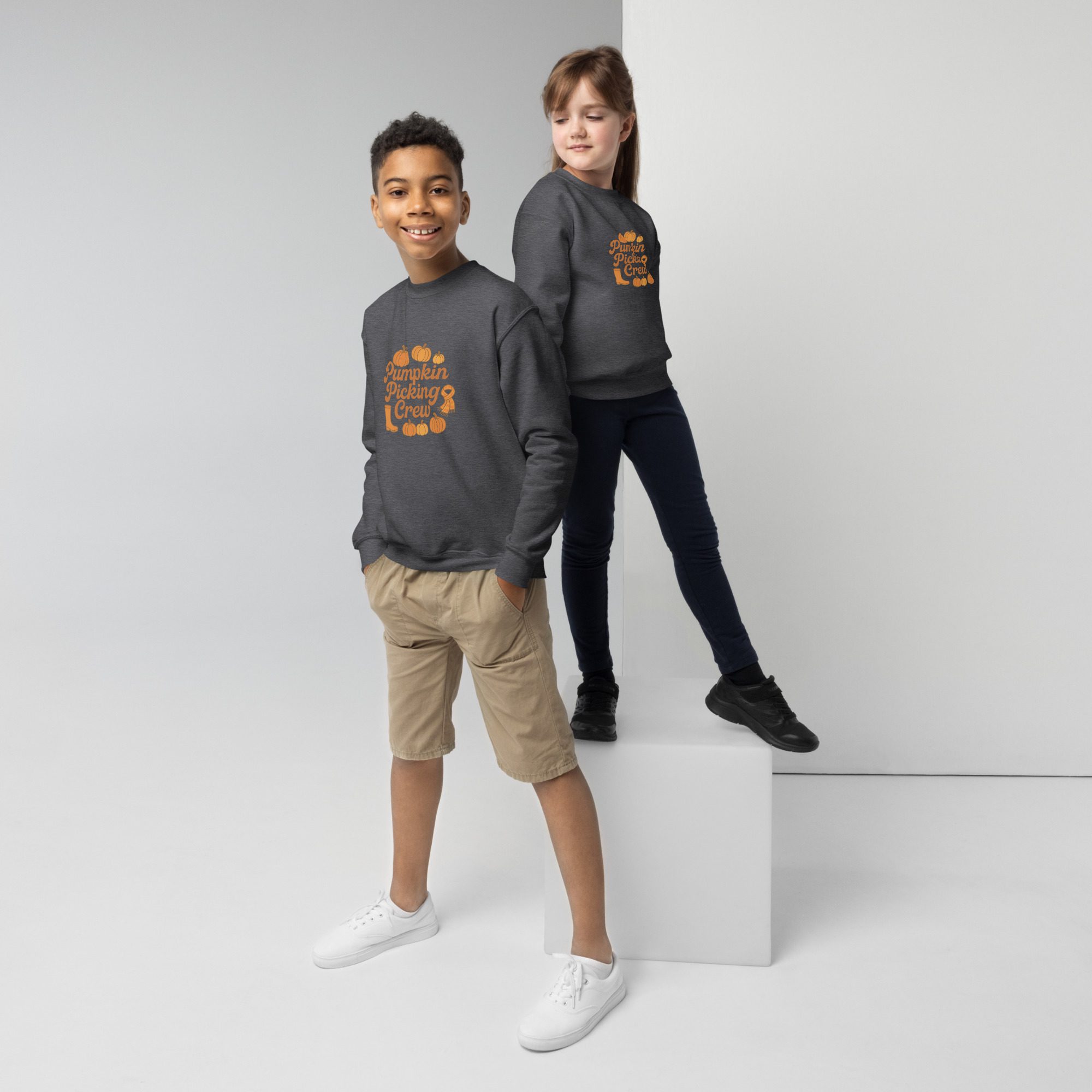 Pumpkin Picking Crew Kids’ Unisex Sweatshirt - Image 3