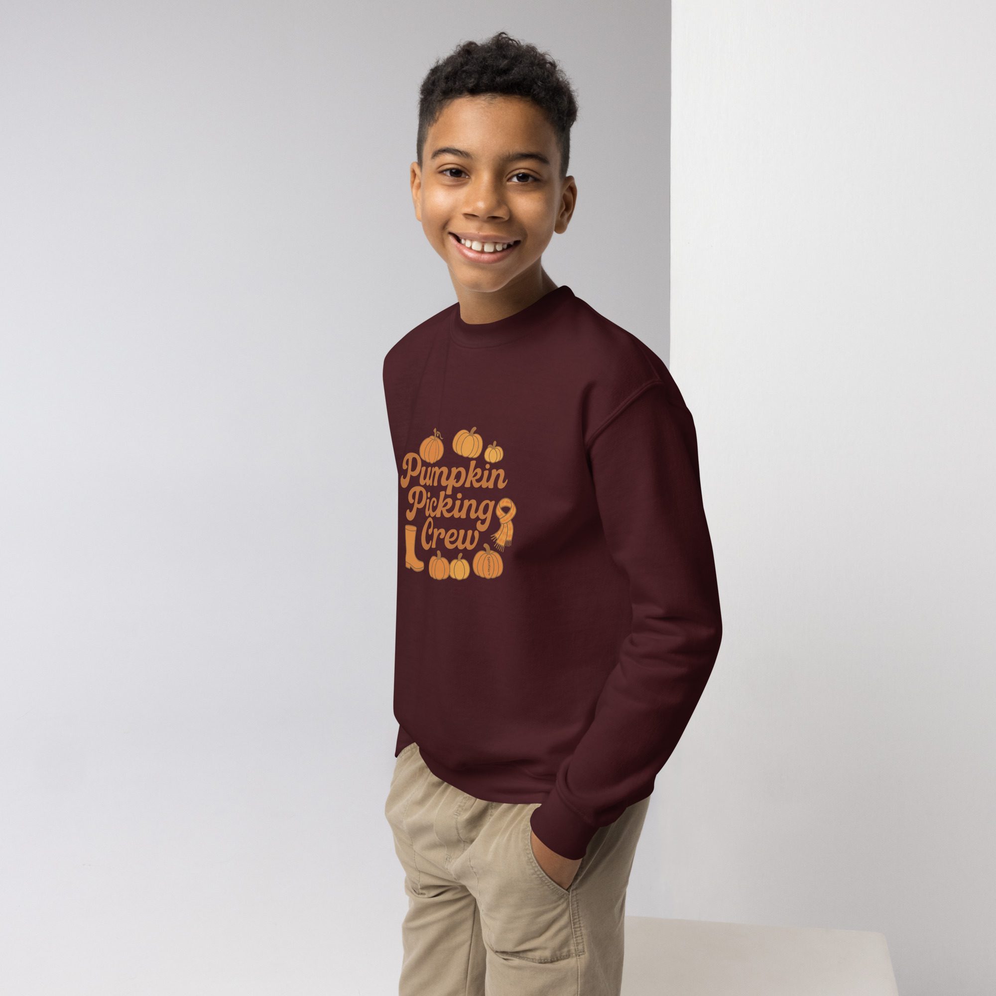 Pumpkin Picking Crew Kids’ Unisex Sweatshirt - Image 2