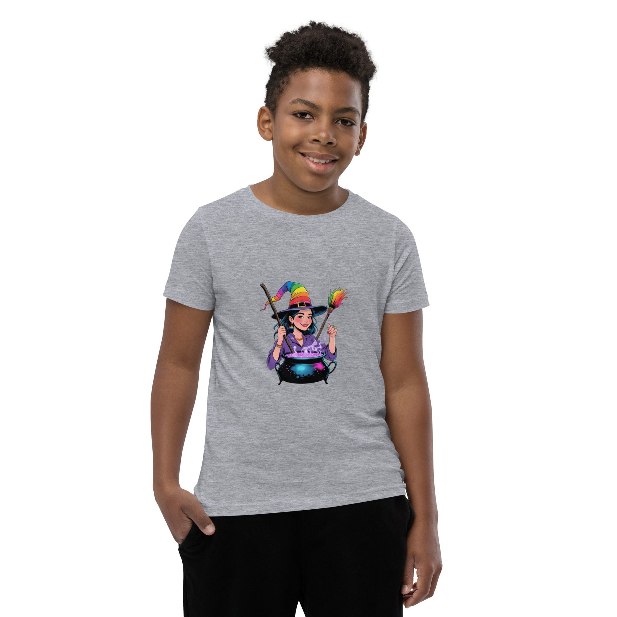 Youth Rainbow Witch Cauldron Tee | Colorful Halloween & Pride Kids’ Shirt - unisex - Image 14