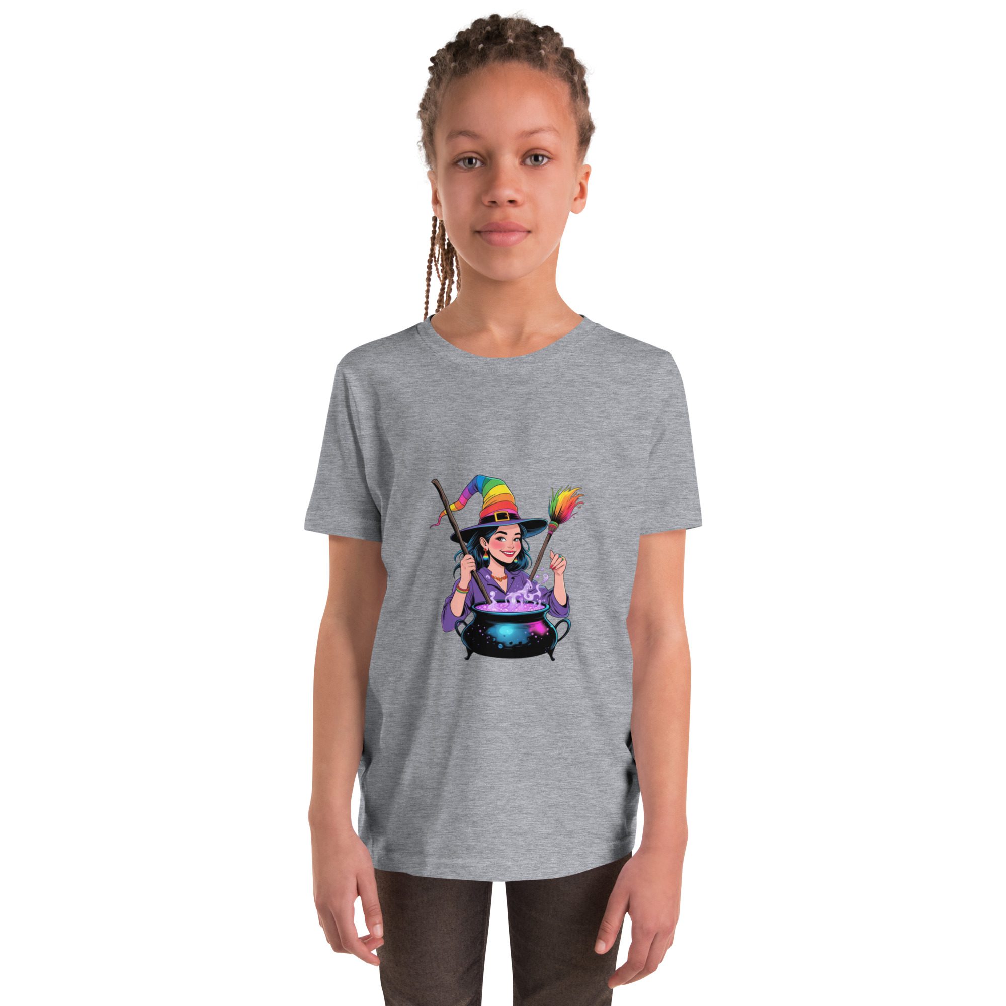 Youth Rainbow Witch Cauldron Tee | Colorful Halloween & Pride Kids’ Shirt - unisex - Image 15