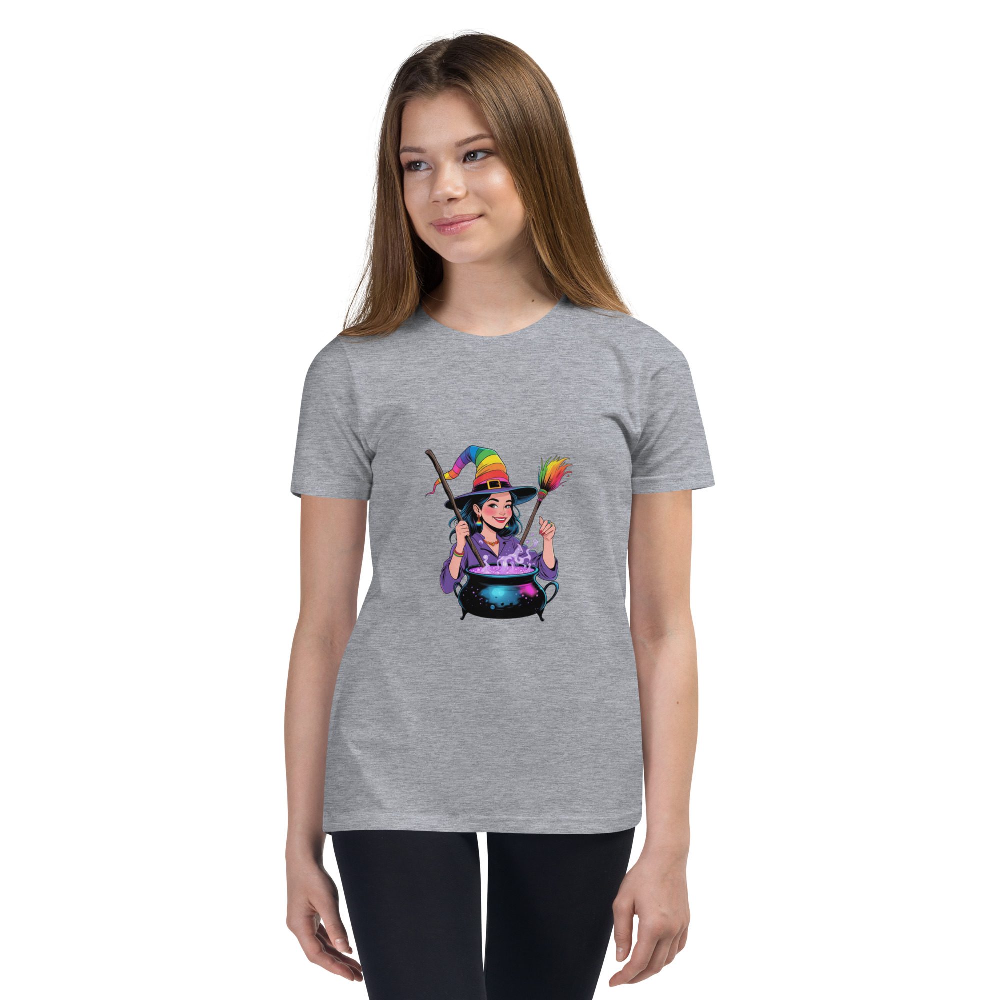 Youth Rainbow Witch Cauldron Tee | Colorful Halloween & Pride Kids’ Shirt - unisex - Image 16
