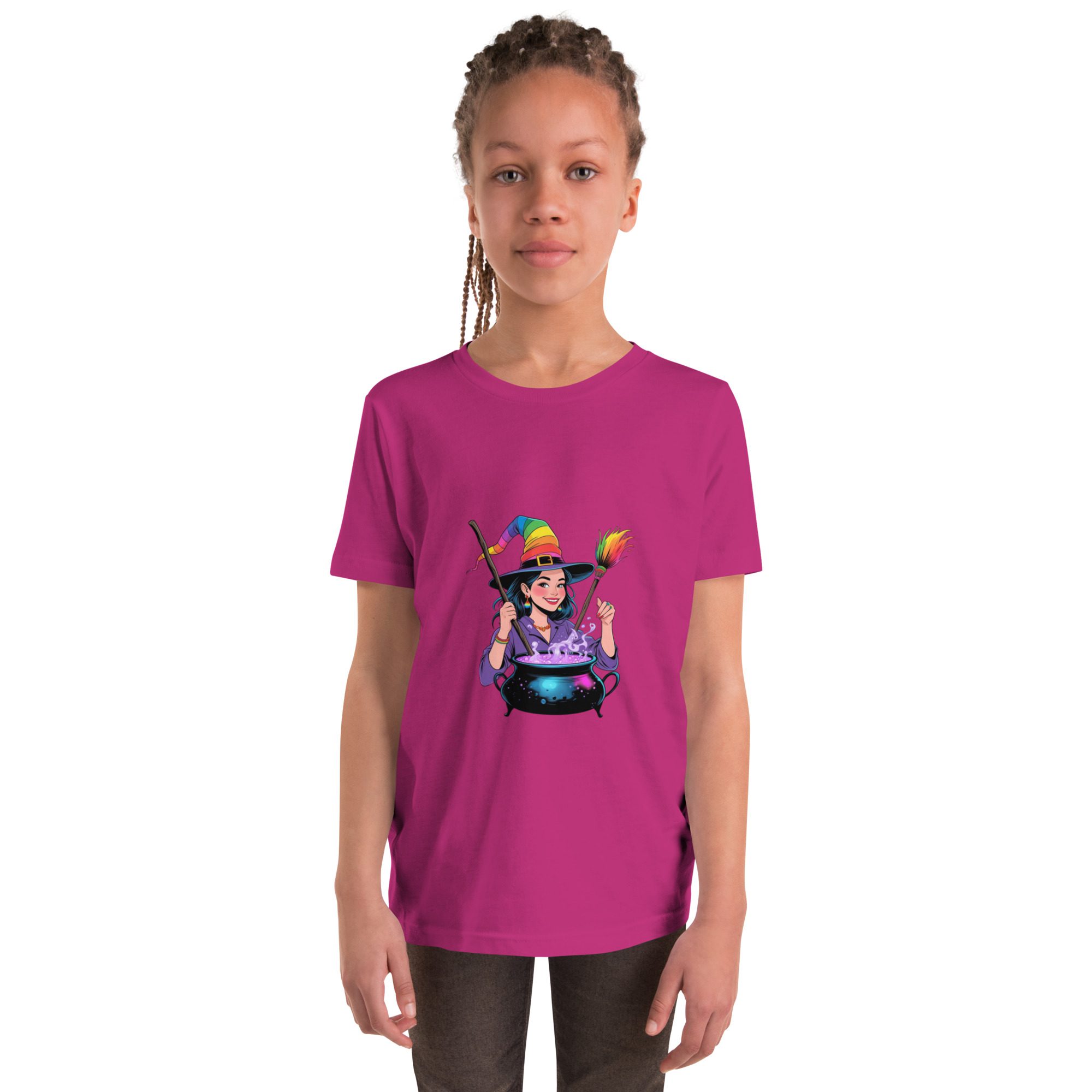Youth Rainbow Witch Cauldron Tee | Colorful Halloween & Pride Kids’ Shirt - unisex - Image 3