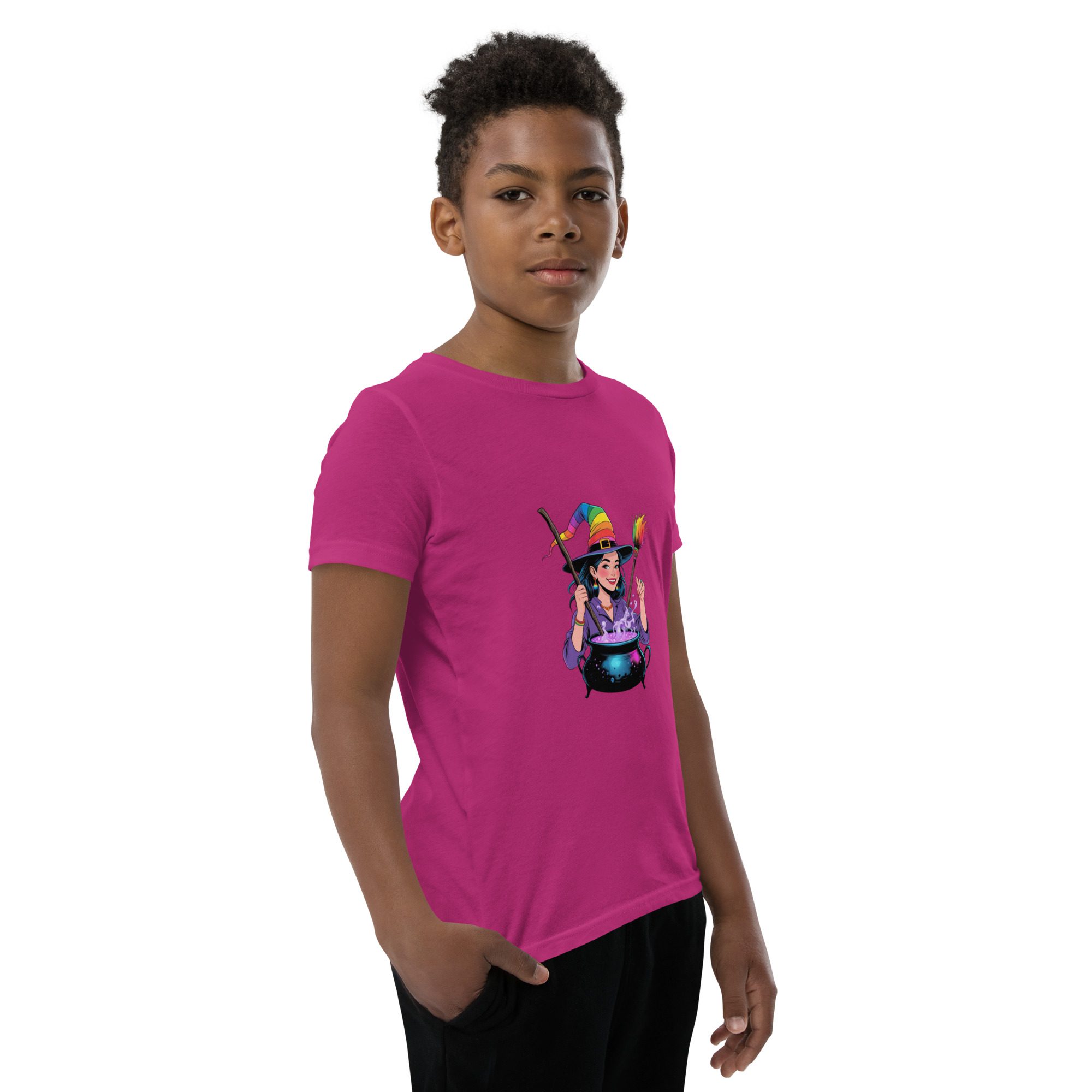 Youth Rainbow Witch Cauldron Tee | Colorful Halloween & Pride Kids’ Shirt - unisex - Image 2