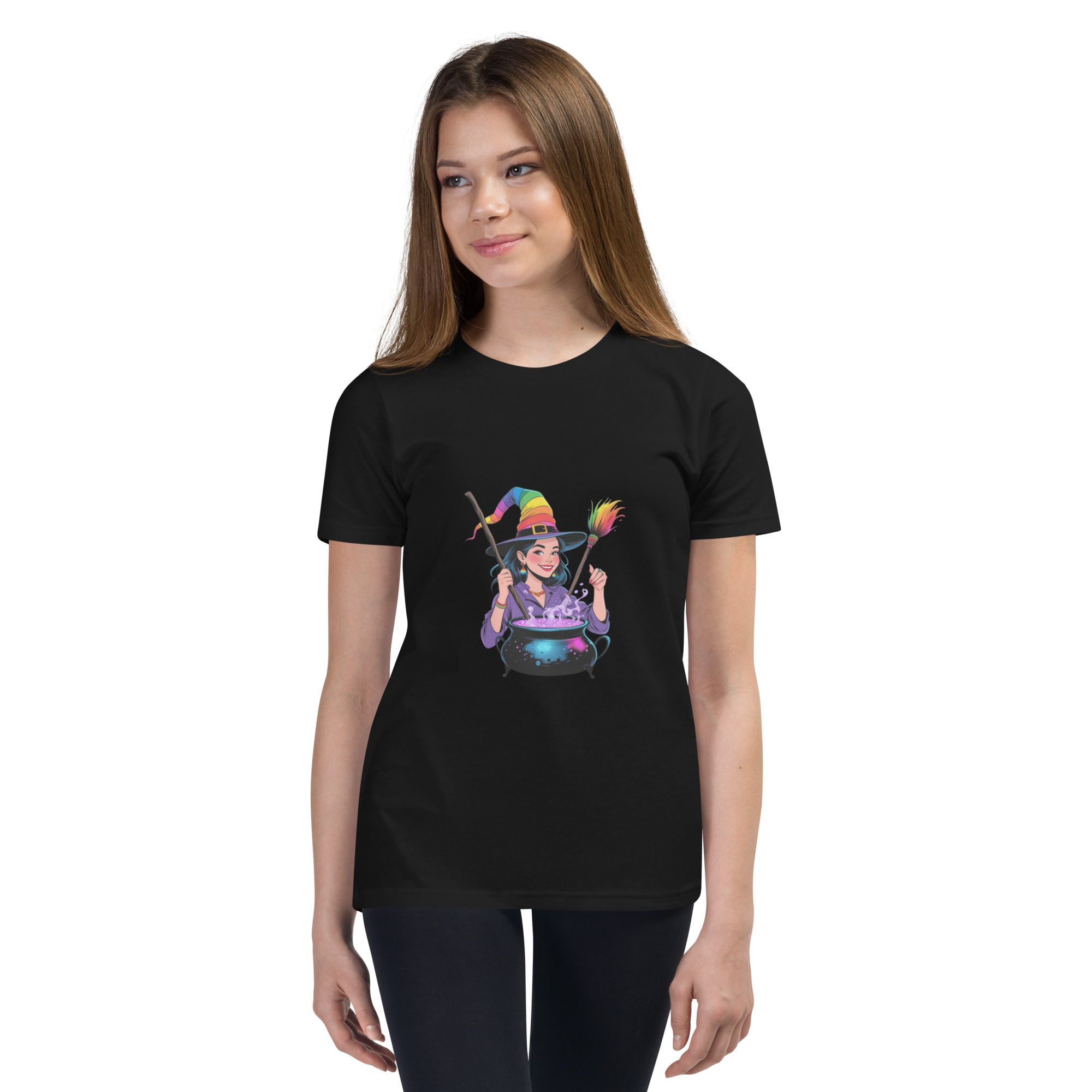 Youth Rainbow Witch Cauldron Tee | Colorful Halloween & Pride Kids’ Shirt - unisex - Image 6