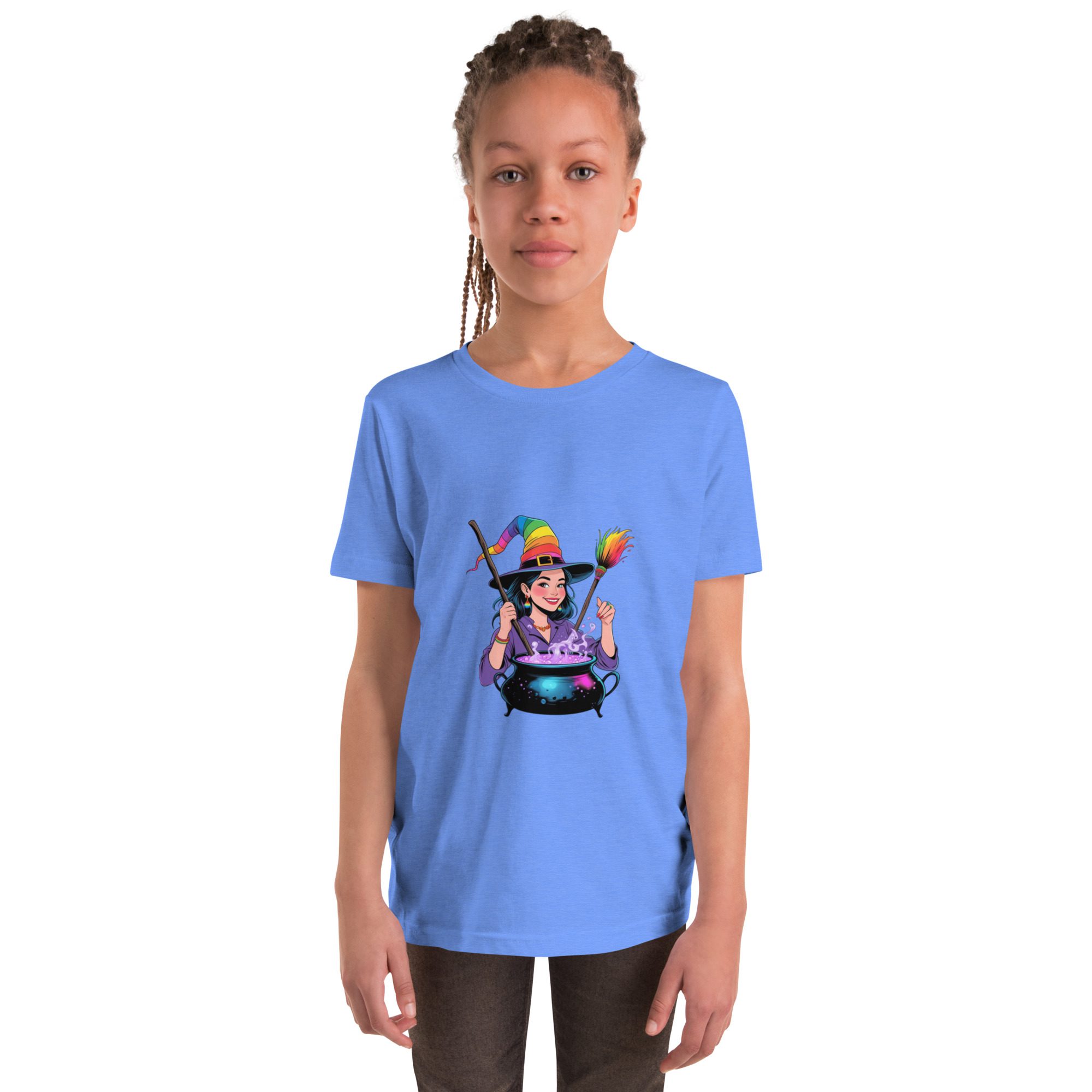 Youth Rainbow Witch Cauldron Tee | Colorful Halloween & Pride Kids’ Shirt - unisex - Image 11