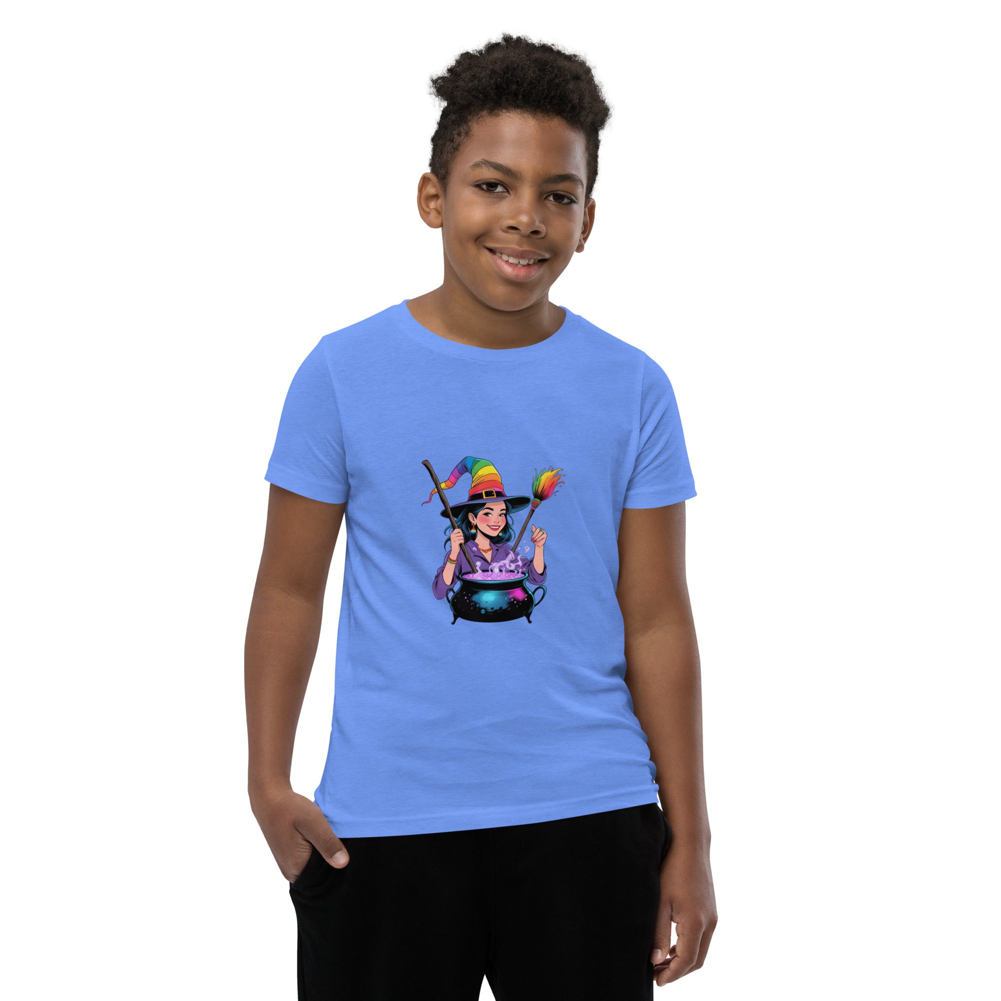 Youth Rainbow Witch Cauldron Tee | Colorful Halloween & Pride Kids’ Shirt - unisex - Image 13