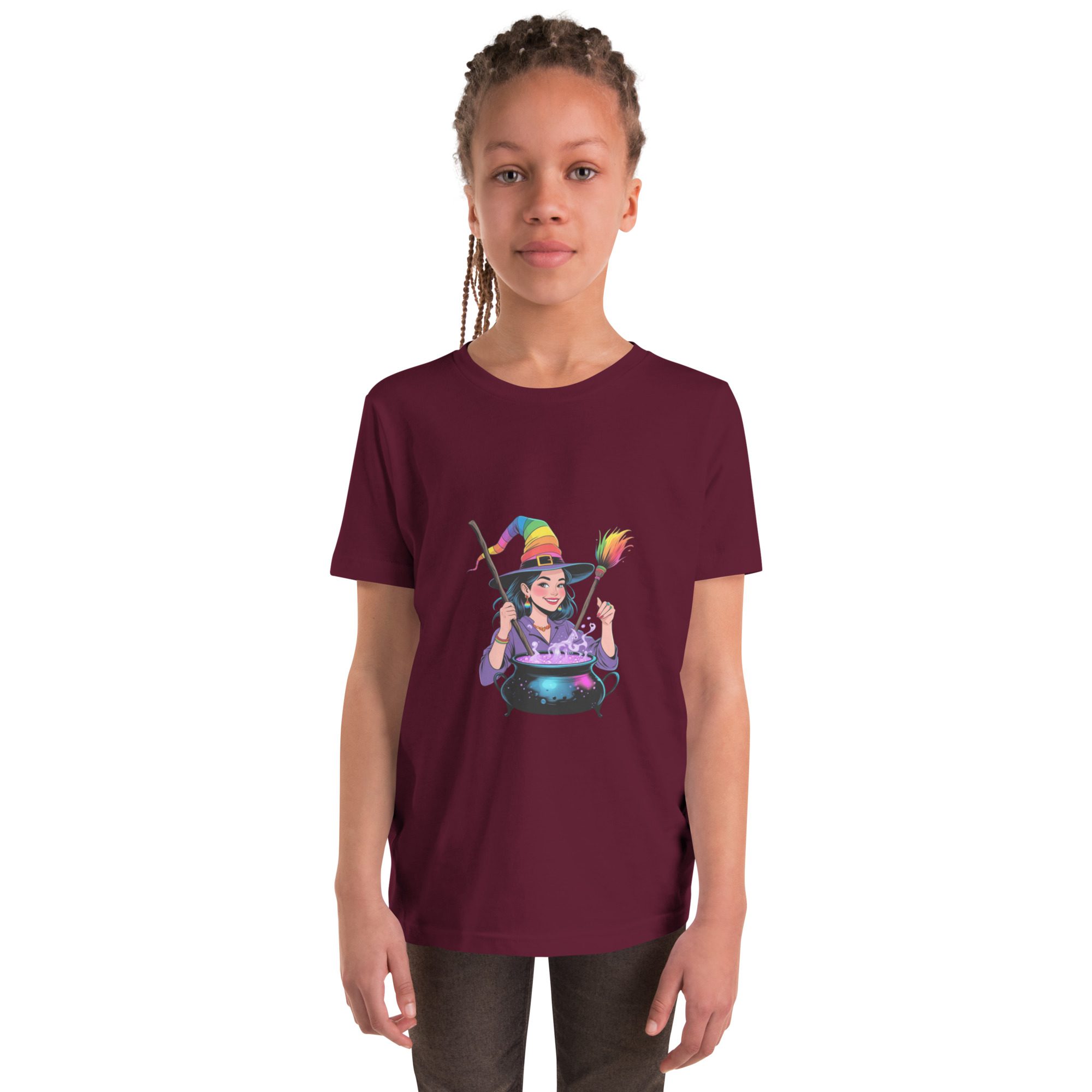 Youth Rainbow Witch Cauldron Tee | Colorful Halloween & Pride Kids’ Shirt - unisex - Image 8