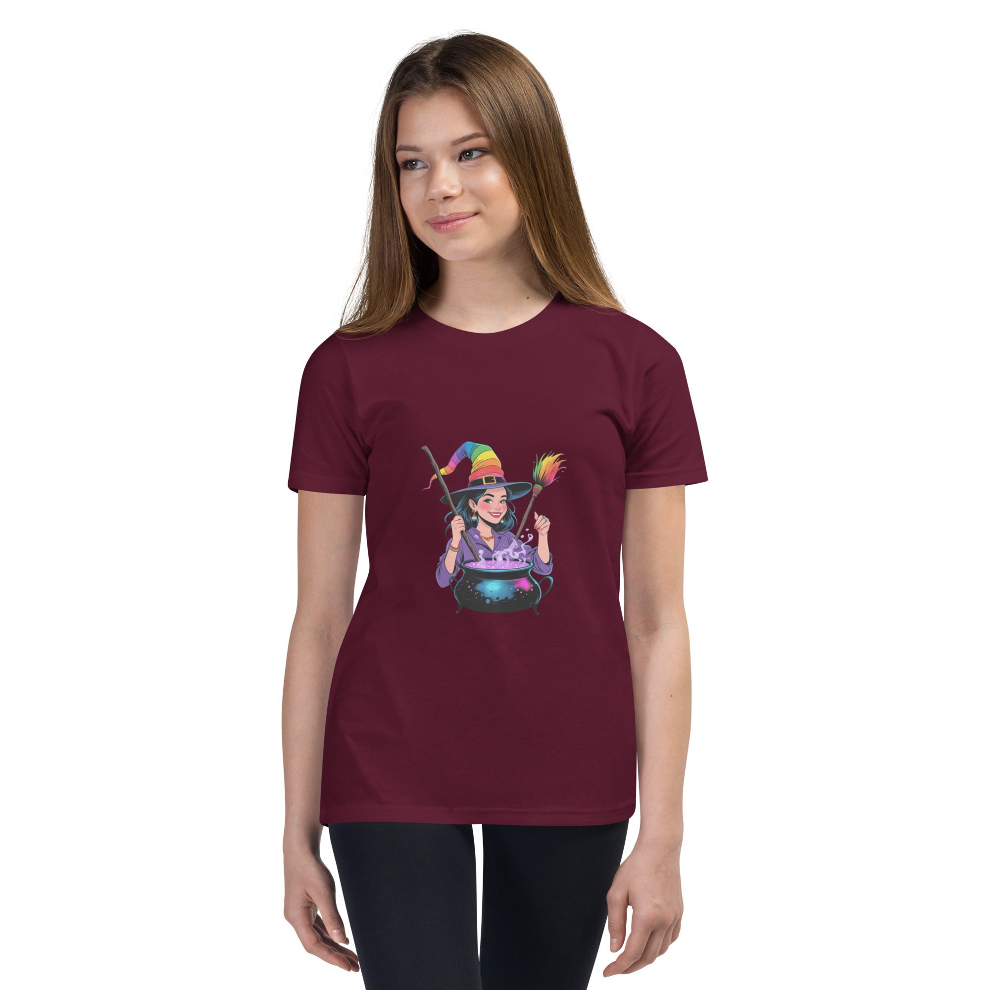 Youth Rainbow Witch Cauldron Tee | Colorful Halloween & Pride Kids’ Shirt - unisex - Image 9