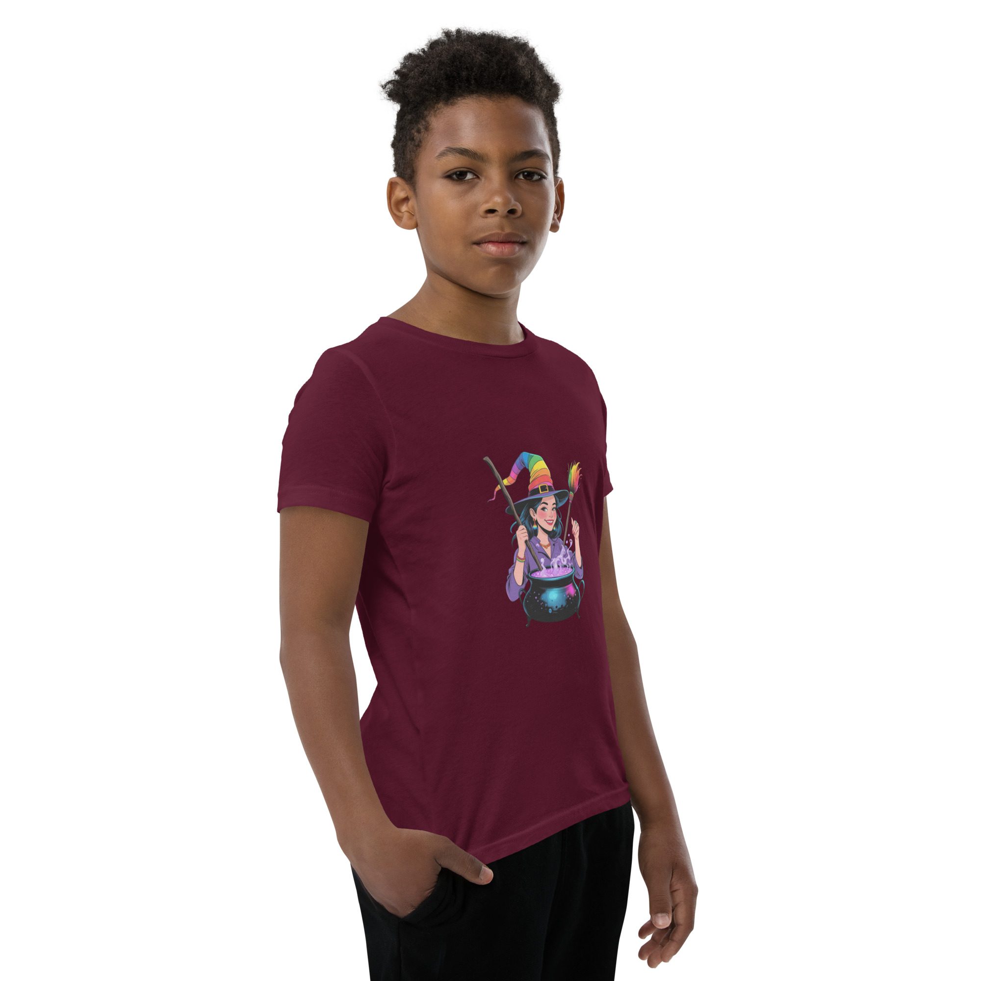 Youth Rainbow Witch Cauldron Tee | Colorful Halloween & Pride Kids’ Shirt - unisex - Image 10