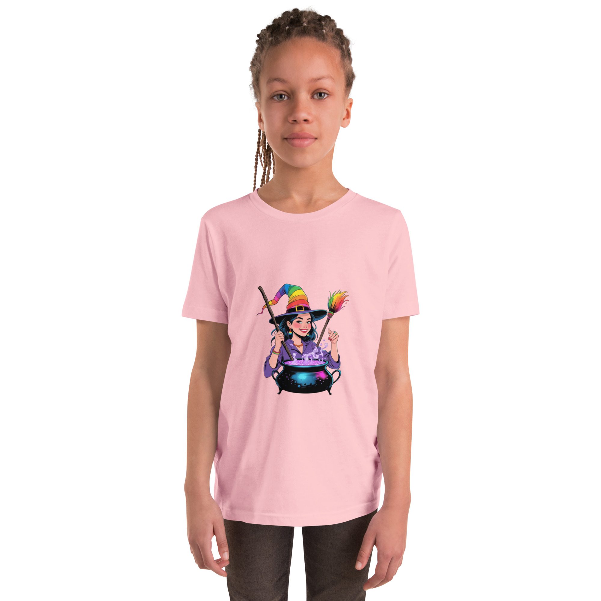 Youth Rainbow Witch Cauldron Tee | Colorful Halloween & Pride Kids’ Shirt - unisex - Image 17