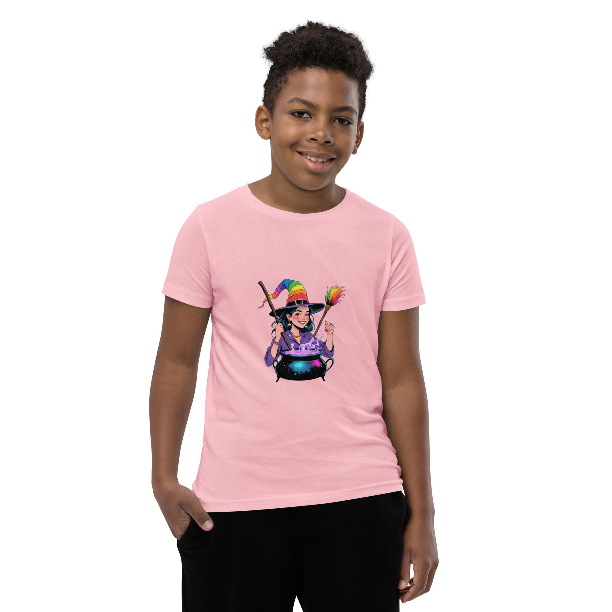 Youth Rainbow Witch Cauldron Tee | Colorful Halloween & Pride Kids’ Shirt - unisex - Image 19