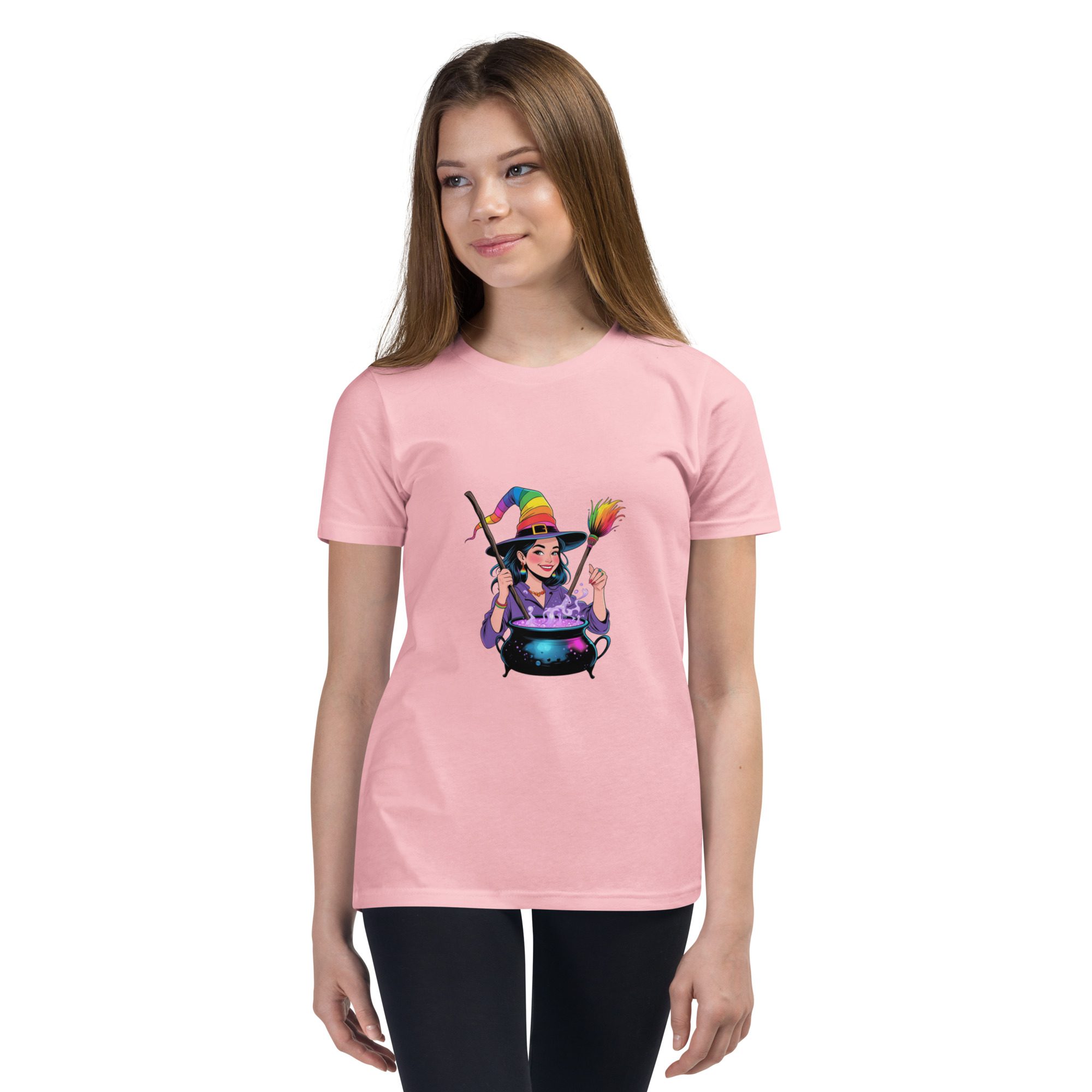 Youth Rainbow Witch Cauldron Tee | Colorful Halloween & Pride Kids’ Shirt - unisex - Image 18