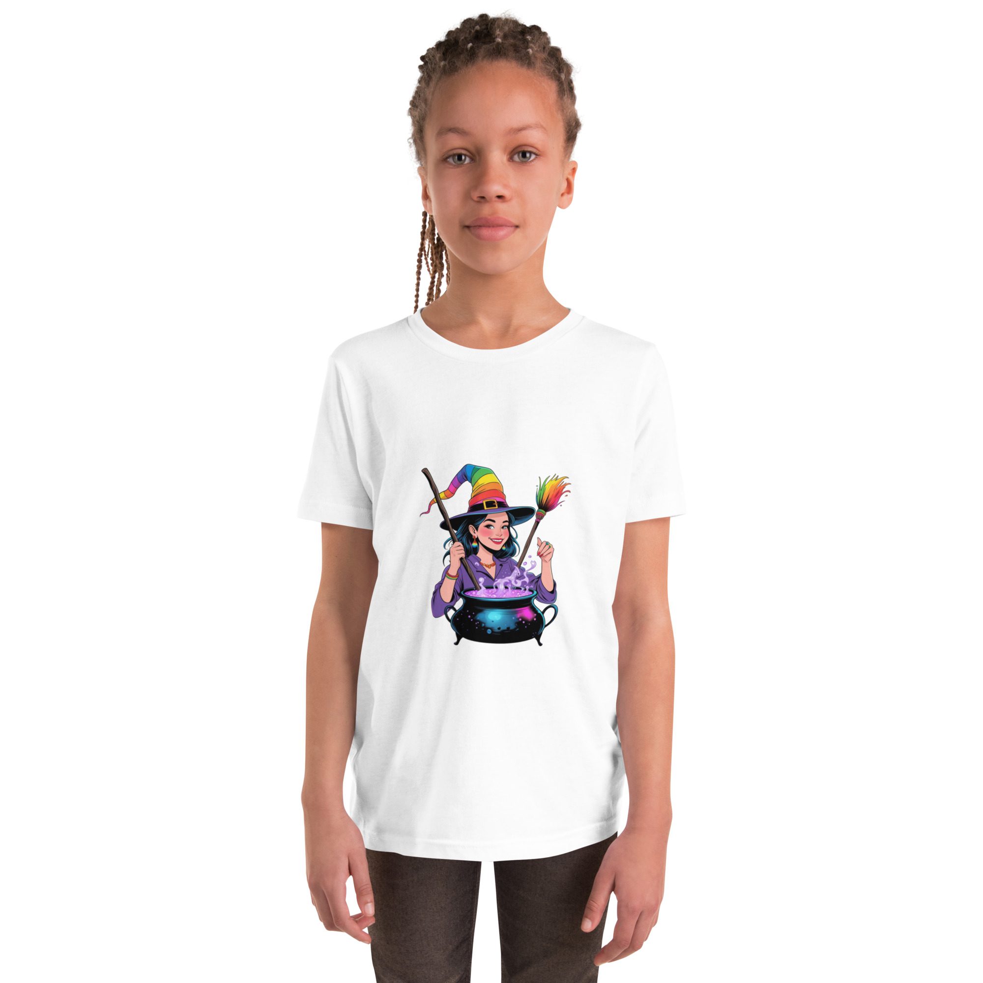 Youth Rainbow Witch Cauldron Tee | Colorful Halloween & Pride Kids’ Shirt - unisex - Image 20