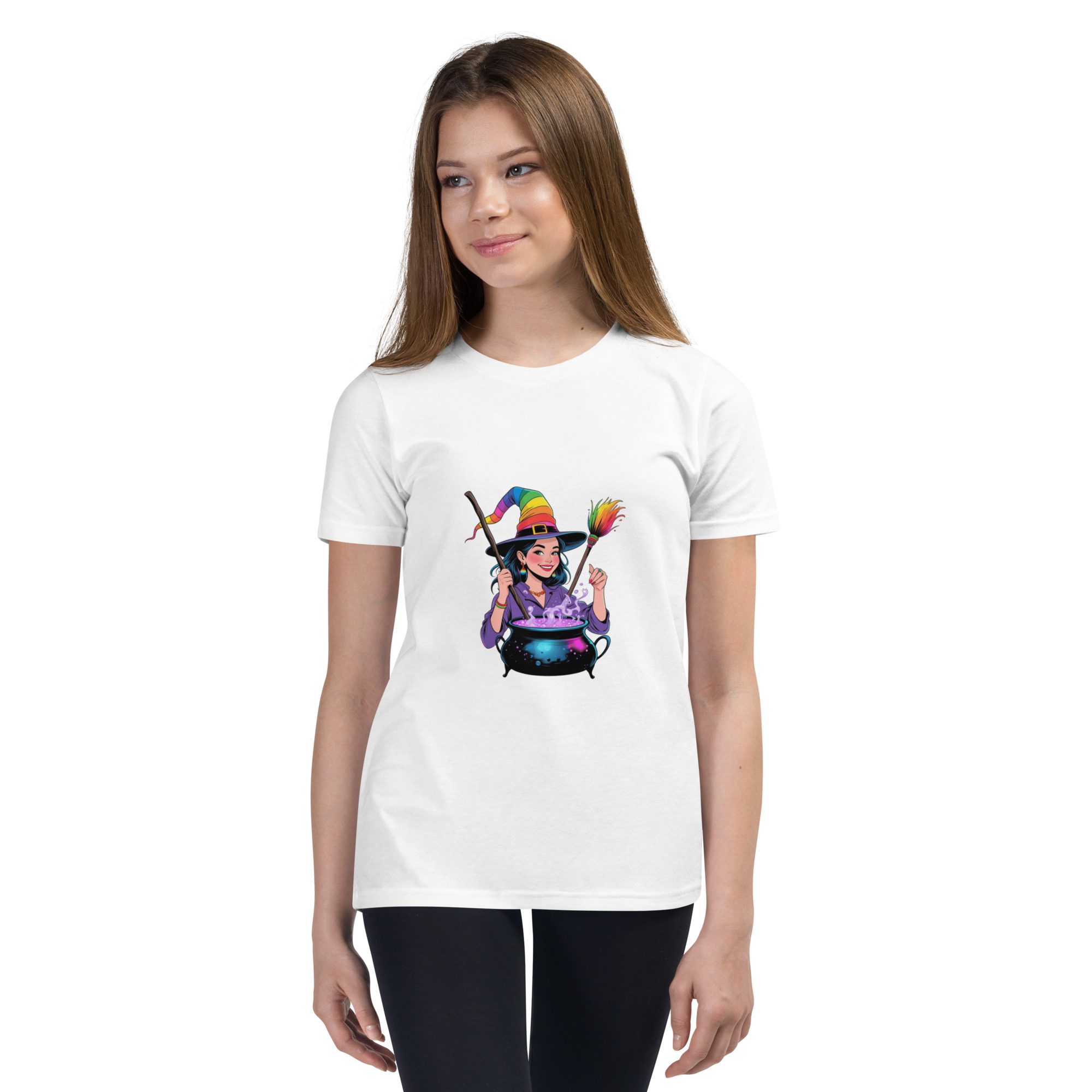 Youth Rainbow Witch Cauldron Tee | Colorful Halloween & Pride Kids’ Shirt - unisex - Image 21
