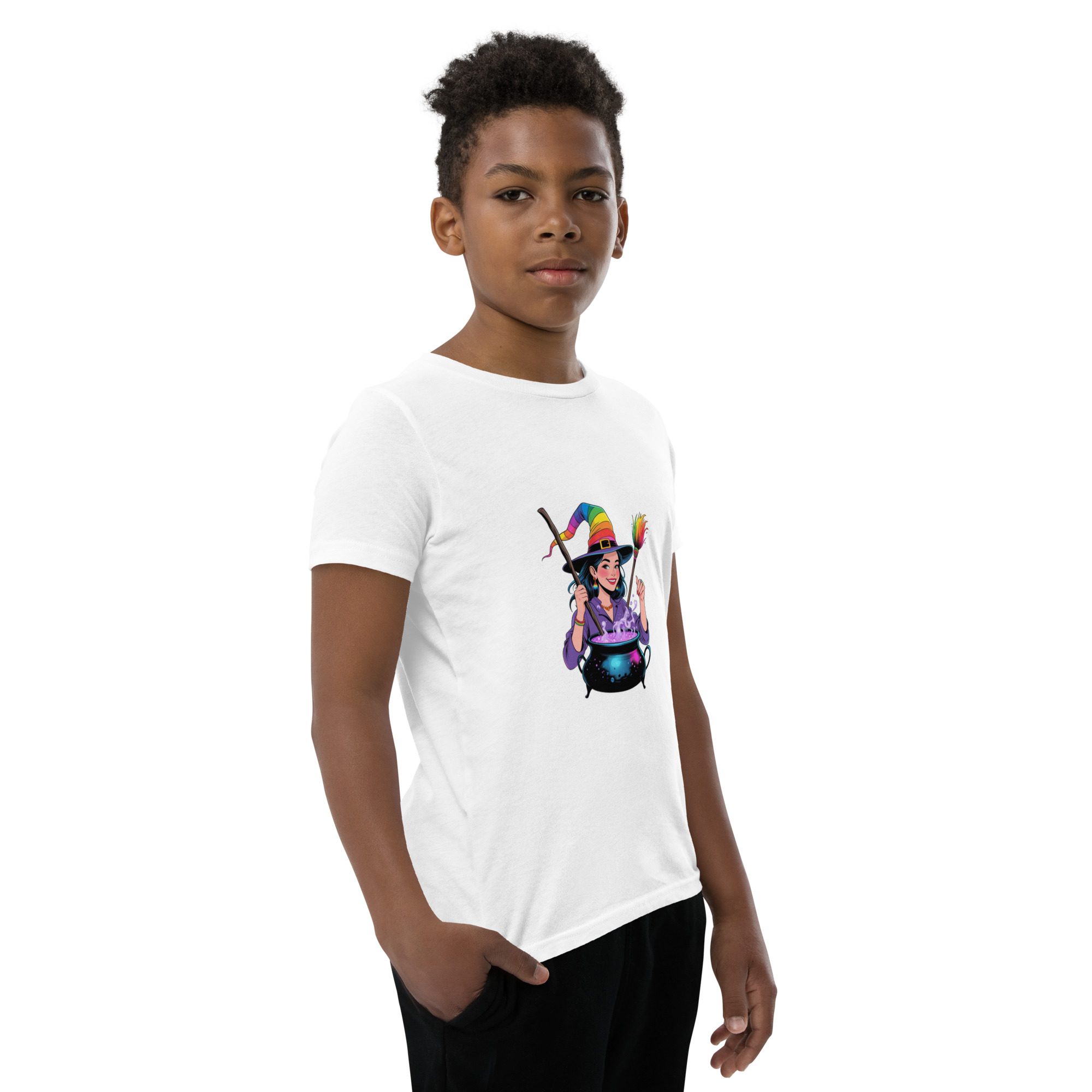 Youth Rainbow Witch Cauldron Tee | Colorful Halloween & Pride Kids’ Shirt - unisex - Image 22