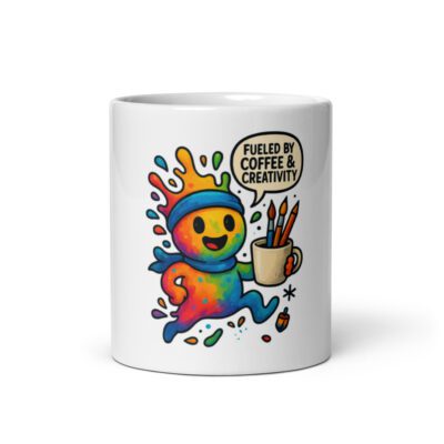 Fueled by Coffee & Creativity – Splatty Artist Mug (11oz, 15oz, 20oz)