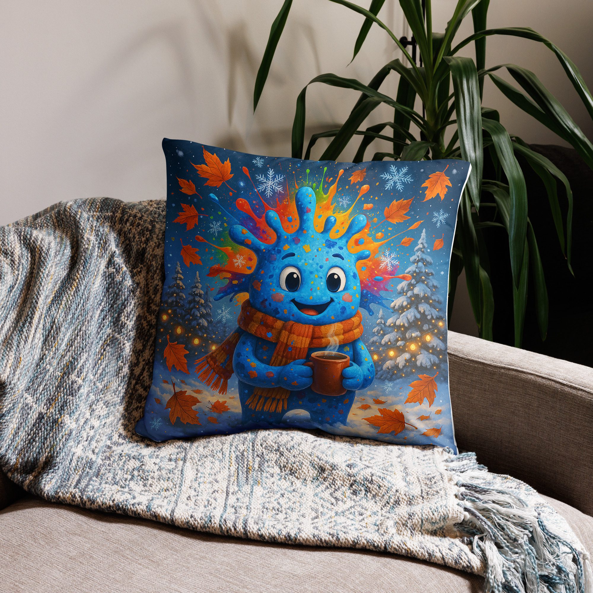 Splatty’s Cozy Autumn Vibes Pillow – All-Over Print