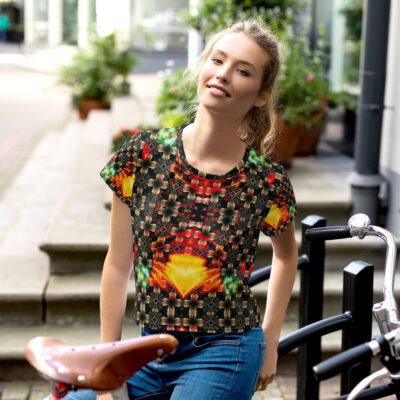 Steel Bouquet – Artistic All-Over Print Crop Tee Abstract Floral Streetwear