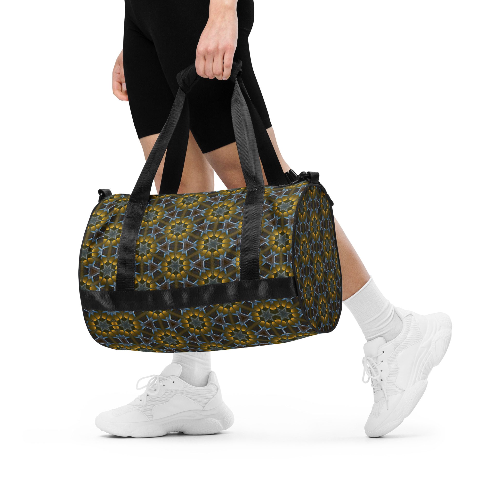 Golden Lattice Glow – All-Over Print Gym Bag - Image 5