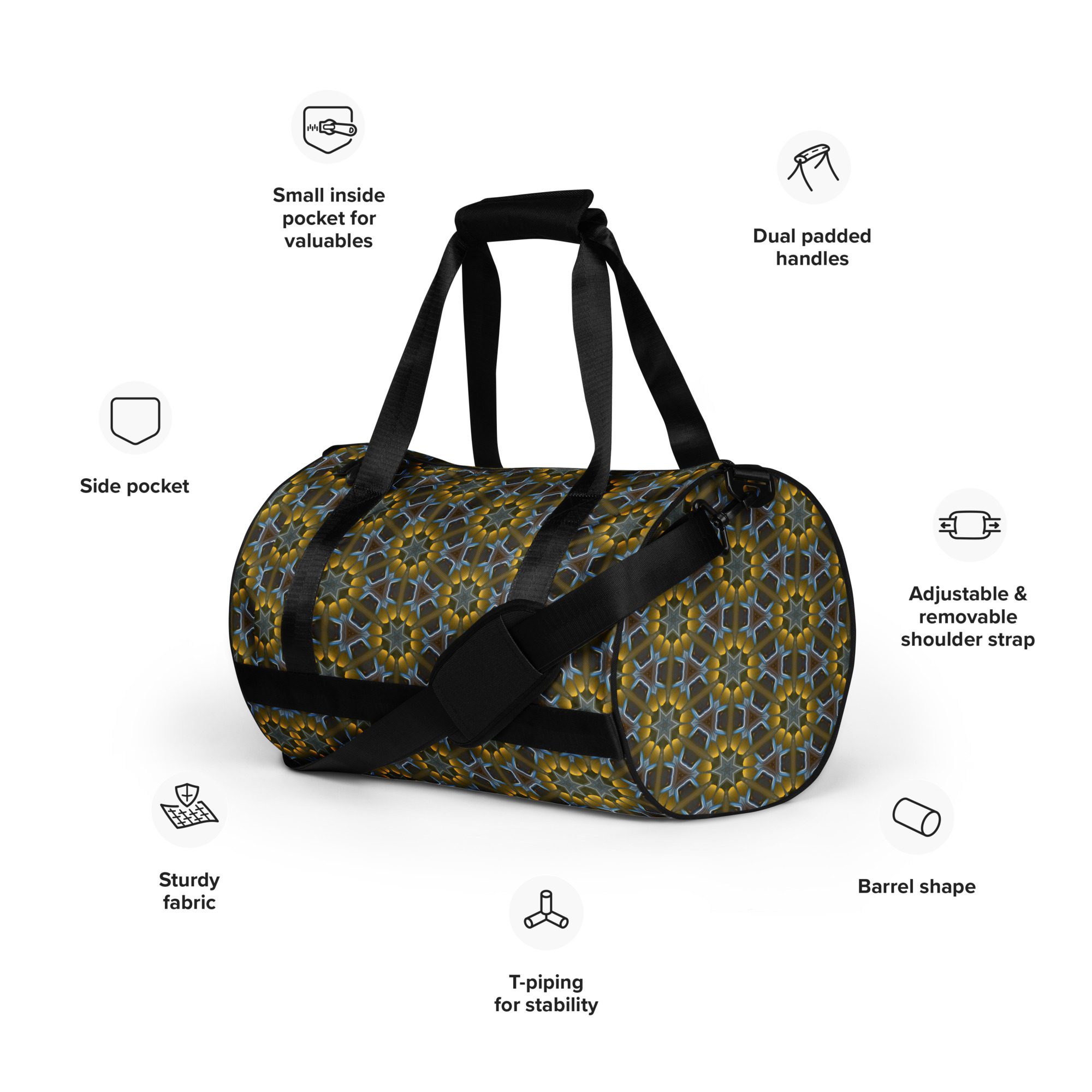 Golden Lattice Glow – All-Over Print Gym Bag - Image 2