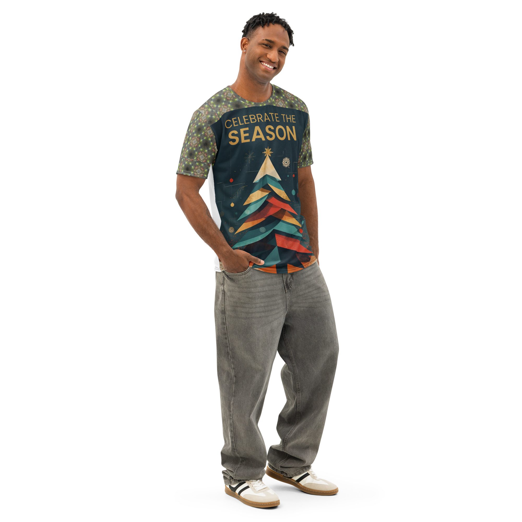 Modern Holiday Cheer — Men’s Cotton Crew Neck T-Shirt - Image 4