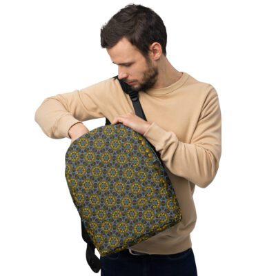 Golden Lattice Glow – Minimalist Art Backpack