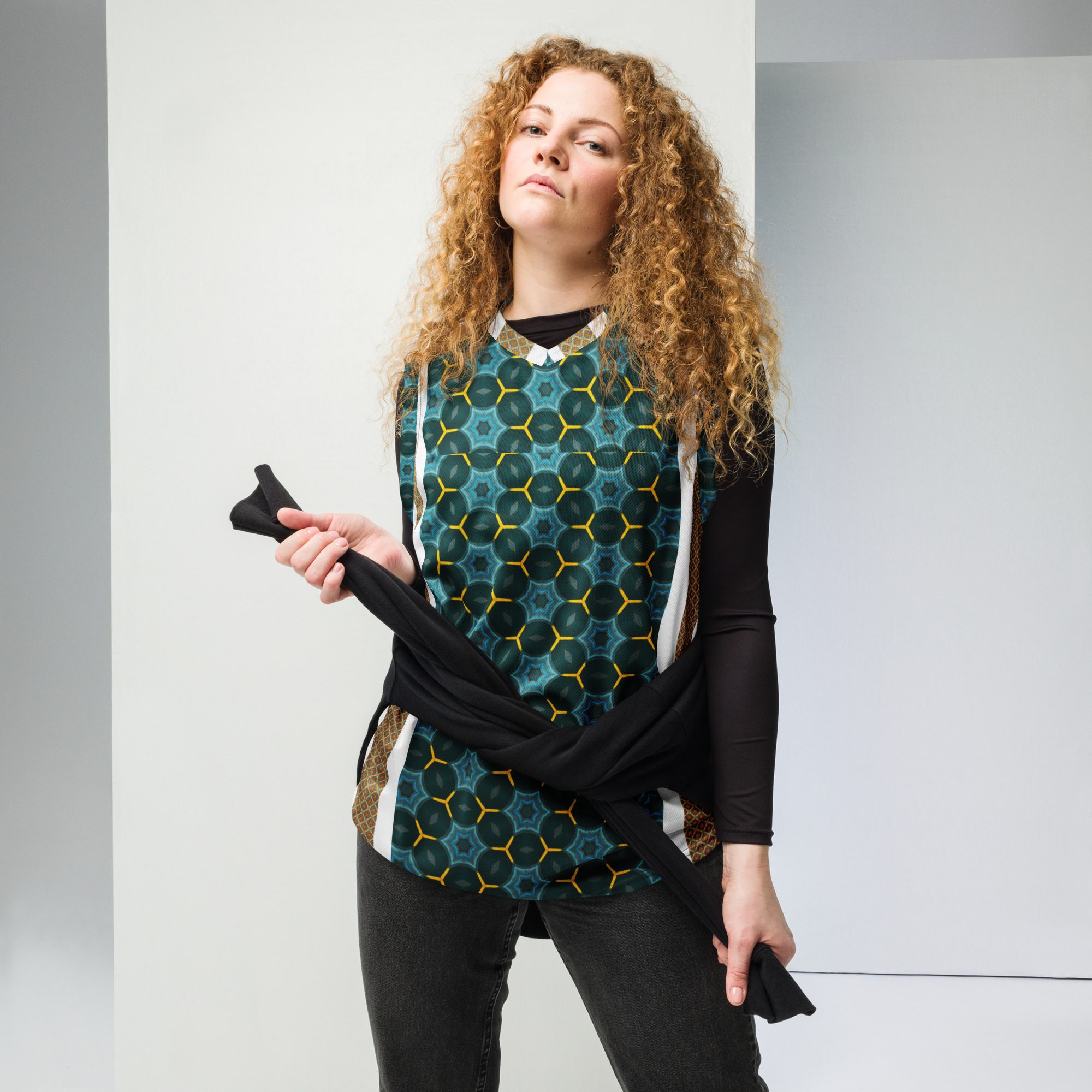 Auric Teal Matrix – Artistic All-Over Print Unisex Basketball Jersey - Image 3