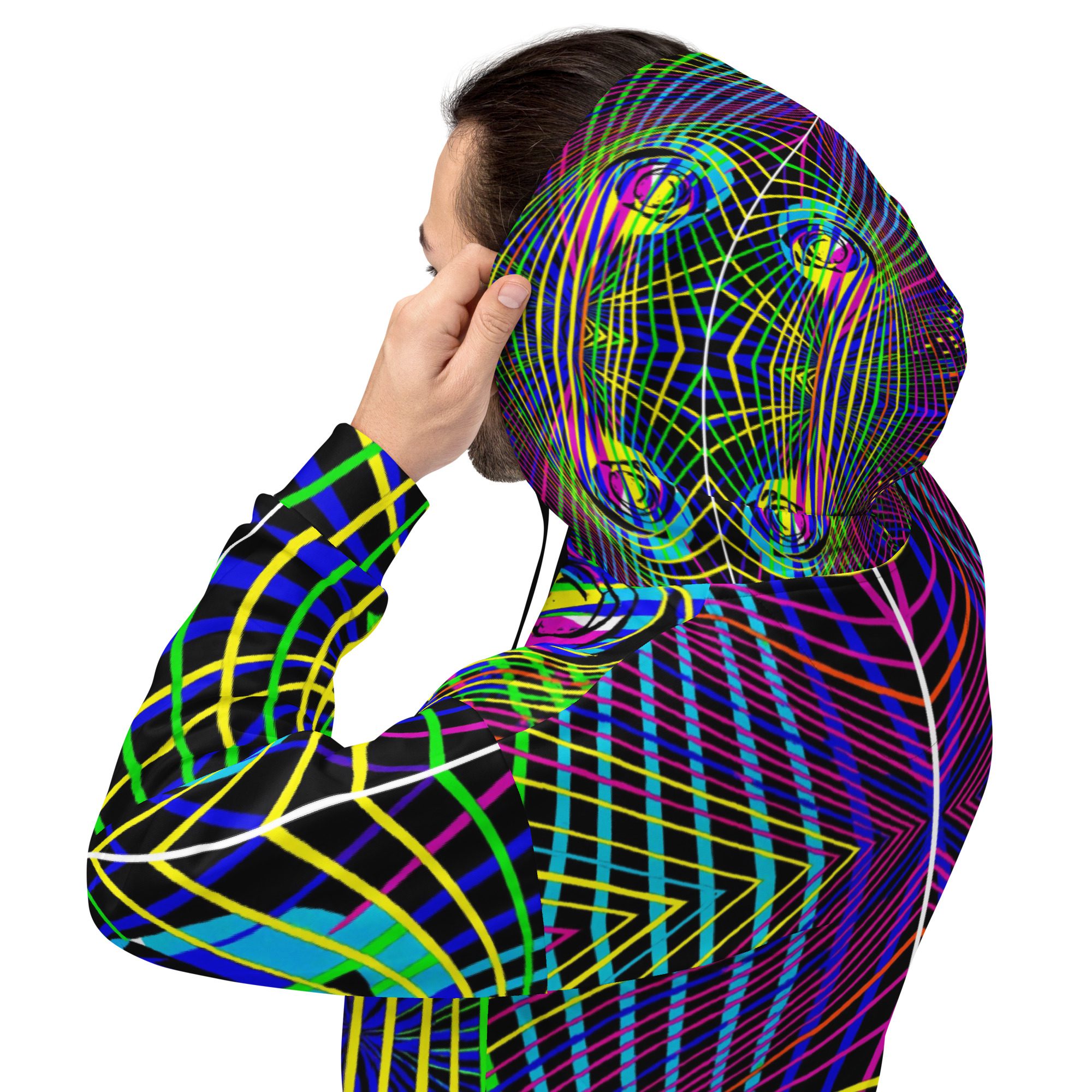Neon Frequency Grid — Unisex All-Over Print Hoodie - Image 4