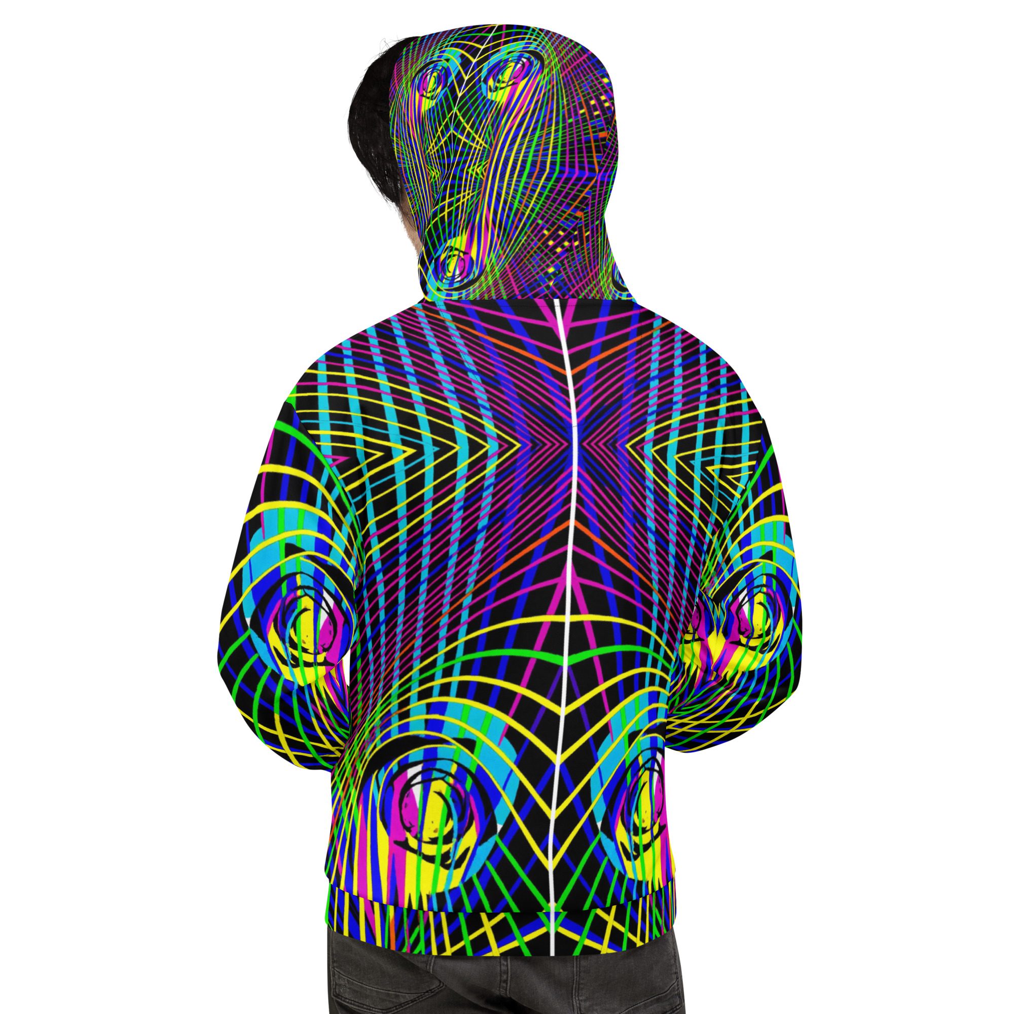 Neon Frequency Grid — Unisex All-Over Print Hoodie - Image 3
