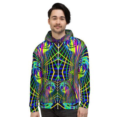 Neon Frequency Grid — Unisex All-Over Print Hoodie