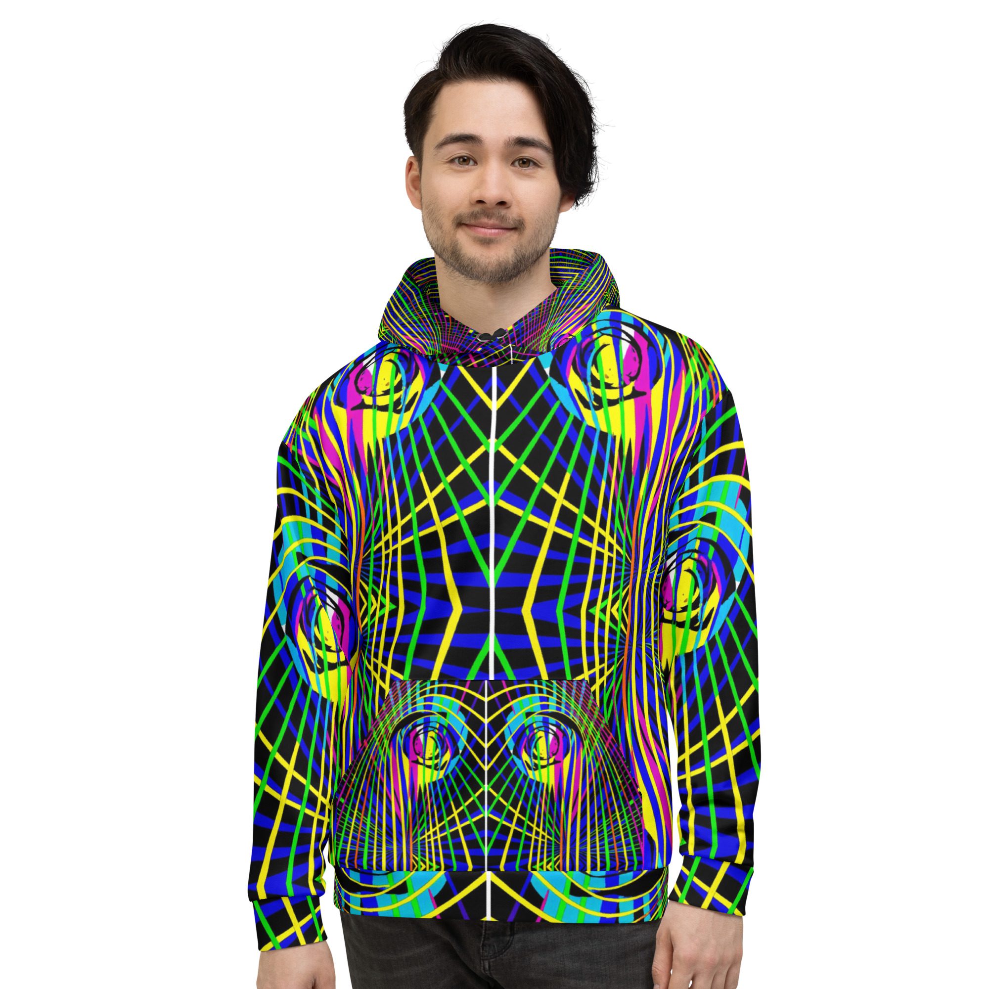 Neon Frequency Grid — Unisex All-Over Print Hoodie