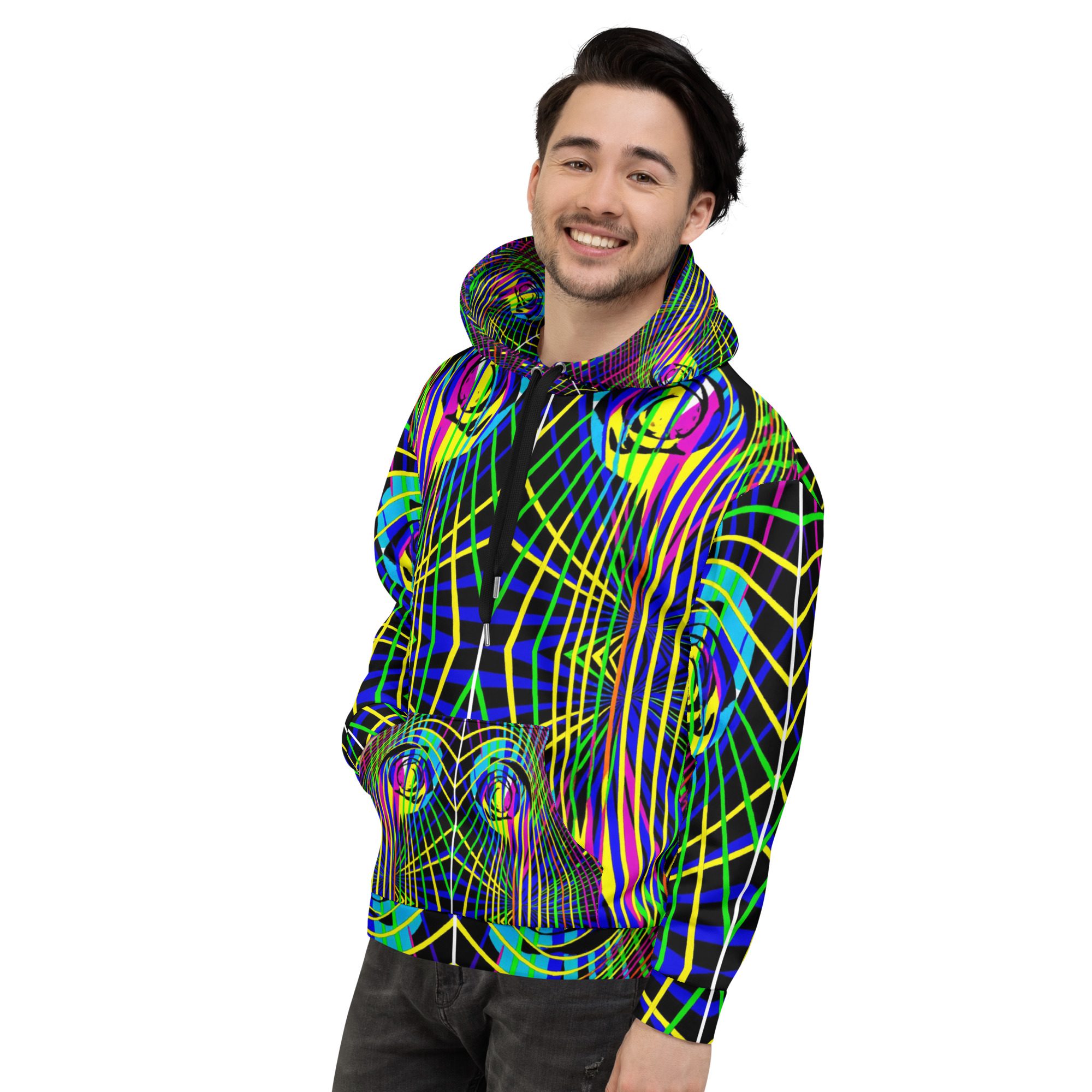 Neon Frequency Grid — Unisex All-Over Print Hoodie - Image 5