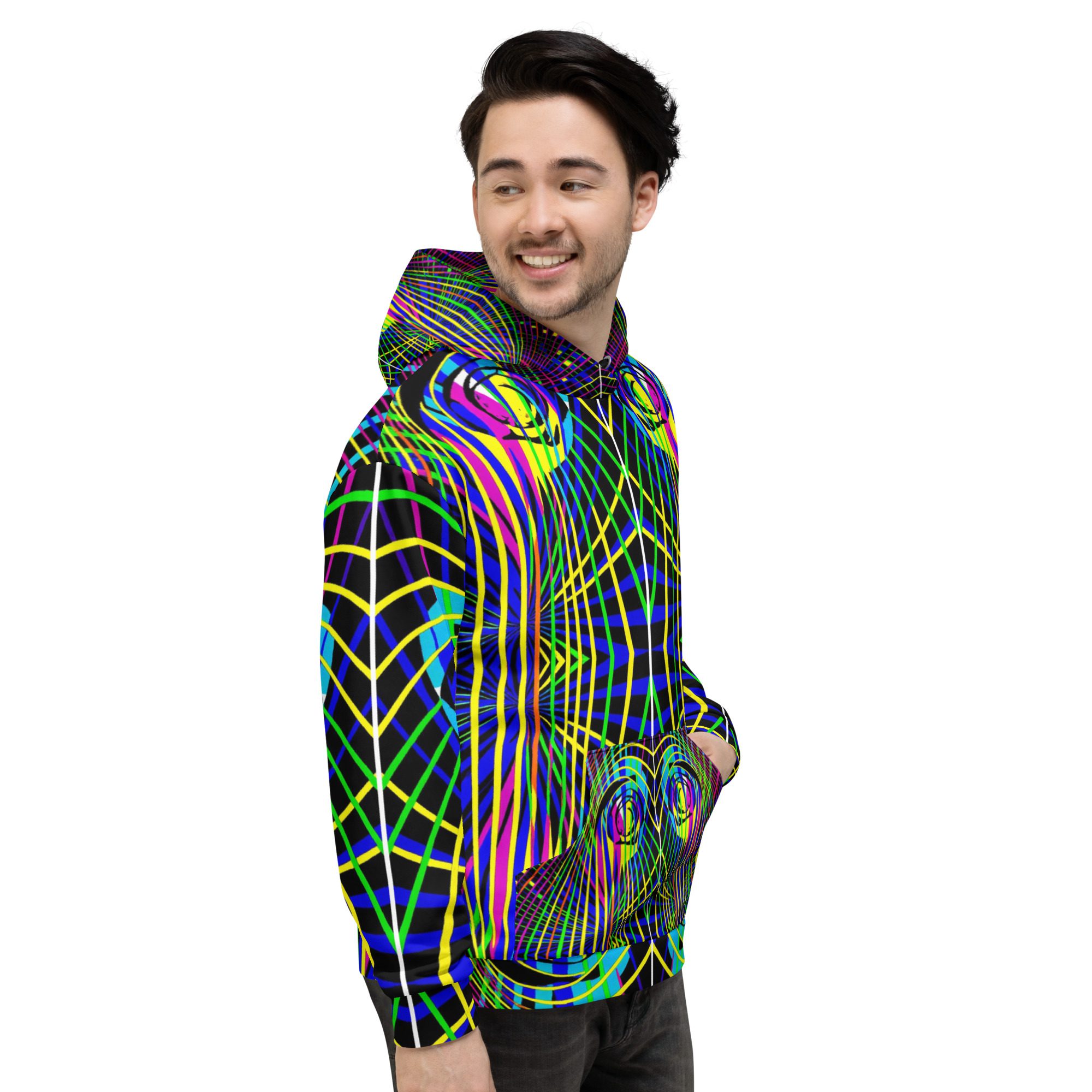 Neon Frequency Grid — Unisex All-Over Print Hoodie - Image 6