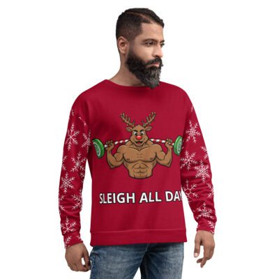 Sleigh All Day Muscular Reindeer Christmas Unisex Sweatshirt