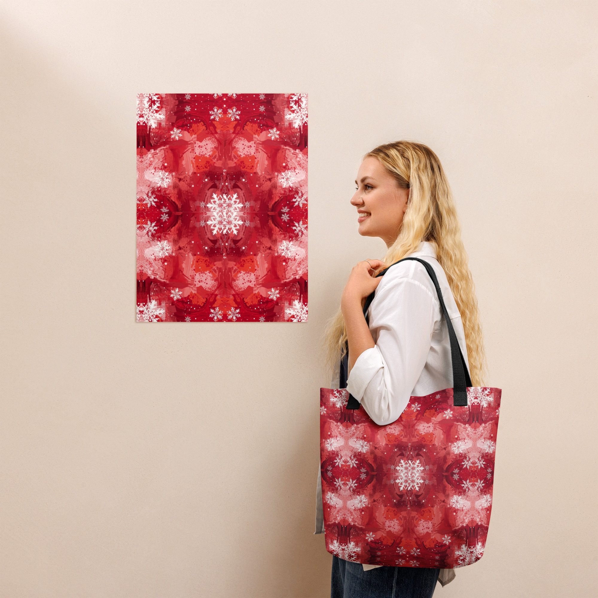 Crimson Snowfall — Holiday Tote Bag - Image 13