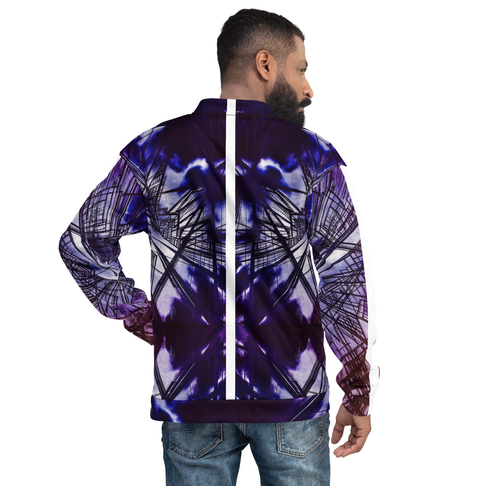 Fractured Skyline: Geometry in Motion — Abstract Urban Bomber Jacket - Image 2