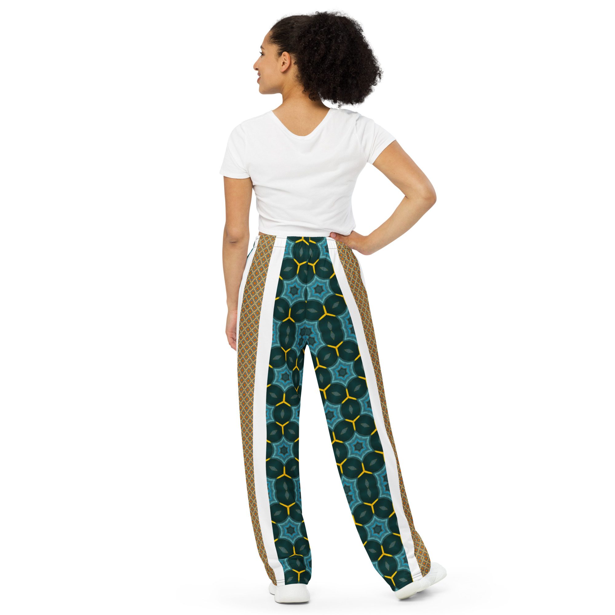 Auric Teal Matrix – Artistic All-Over Print by Jaysen Mansfield All-over print unisex wide-leg pants - Image 5