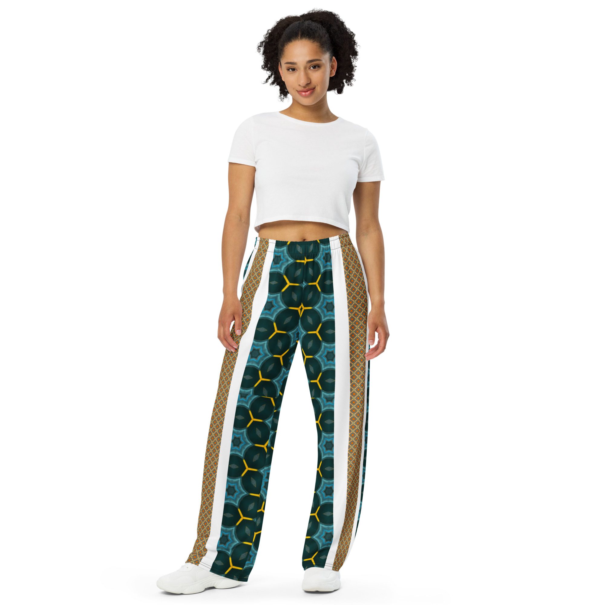 Auric Teal Matrix – Artistic All-Over Print by Jaysen Mansfield All-over print unisex wide-leg pants - Image 6