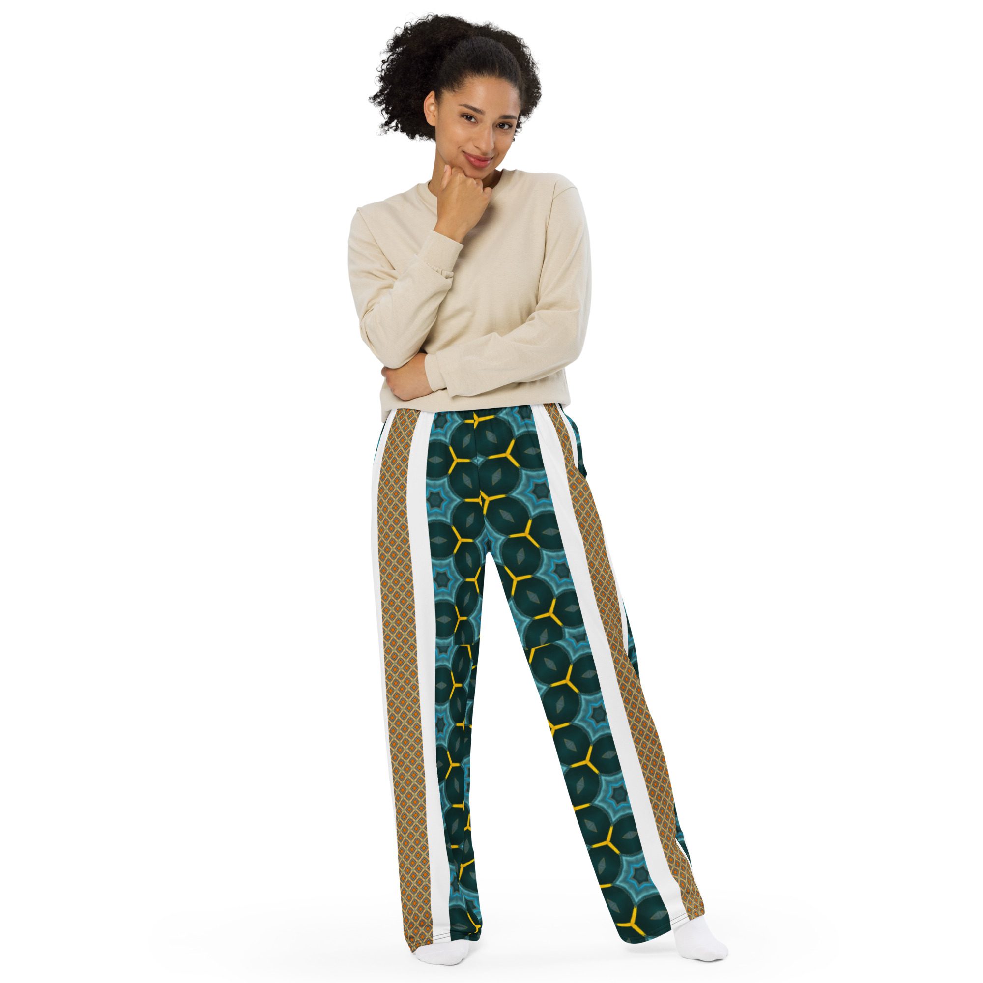 Auric Teal Matrix – Artistic All-Over Print by Jaysen Mansfield All-over print unisex wide-leg pants - Image 8