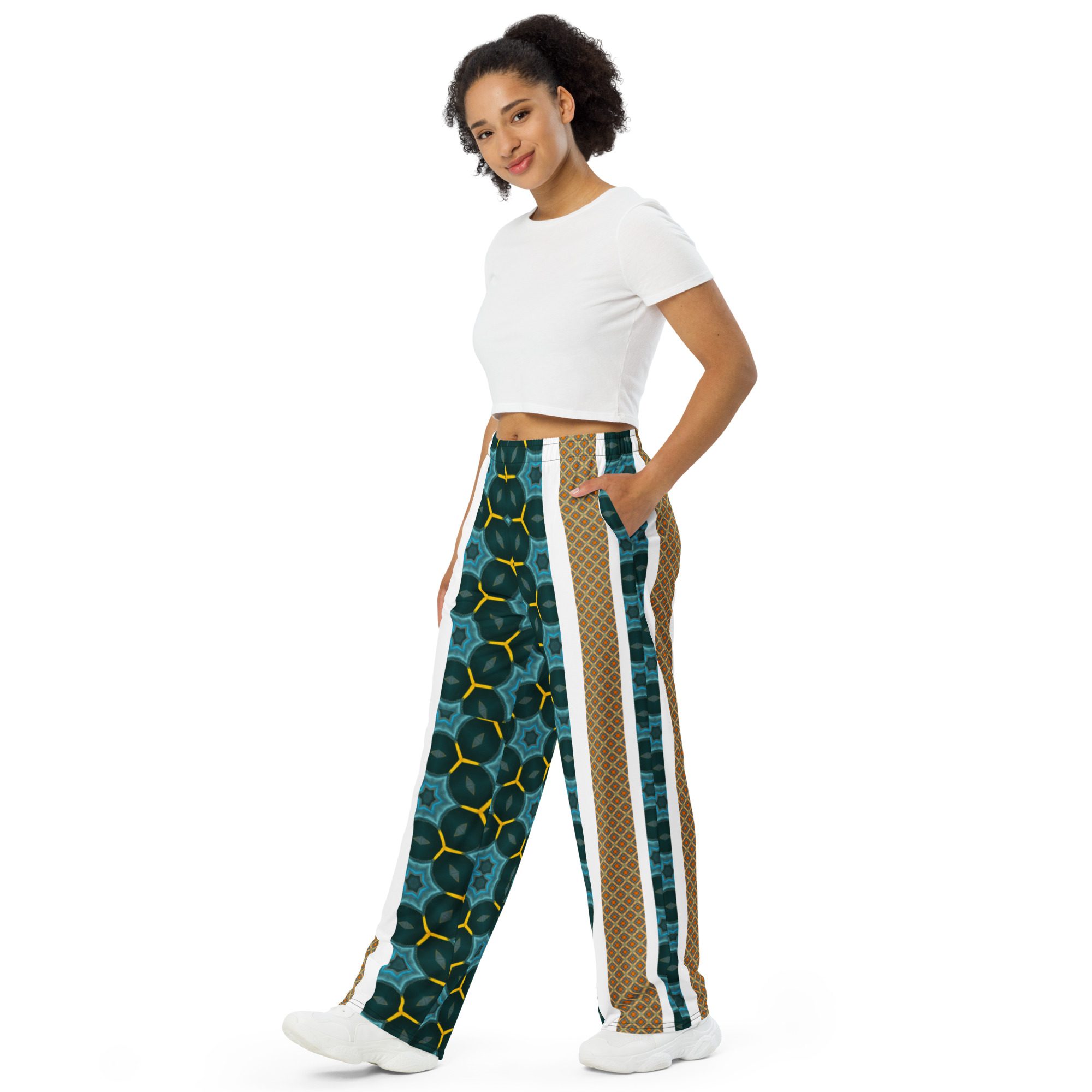 Auric Teal Matrix – Artistic All-Over Print by Jaysen Mansfield All-over print unisex wide-leg pants - Image 7