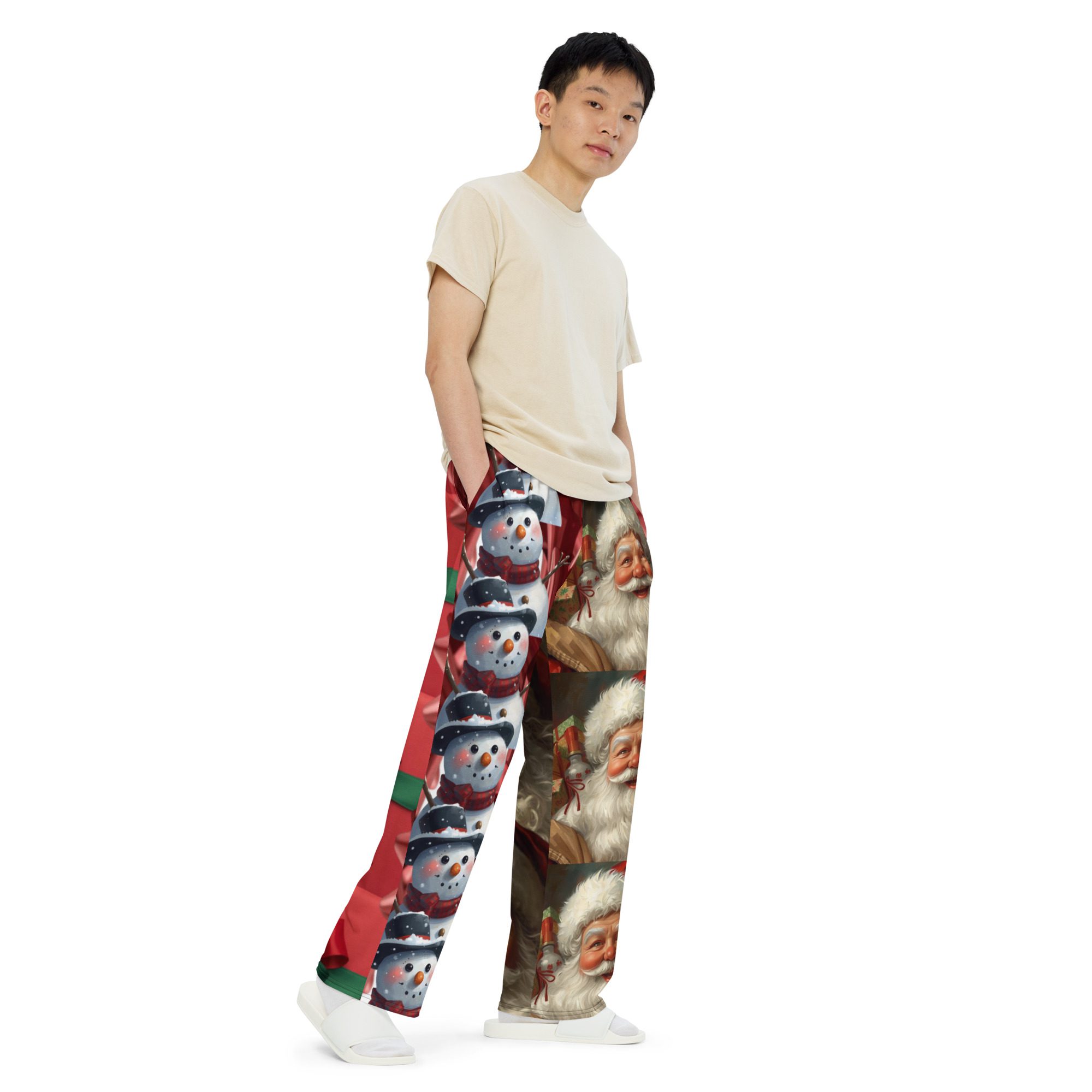 Holiday Legends Ugly Christmas- All-Over Print Unisex Wide-Leg Pants - Image 4